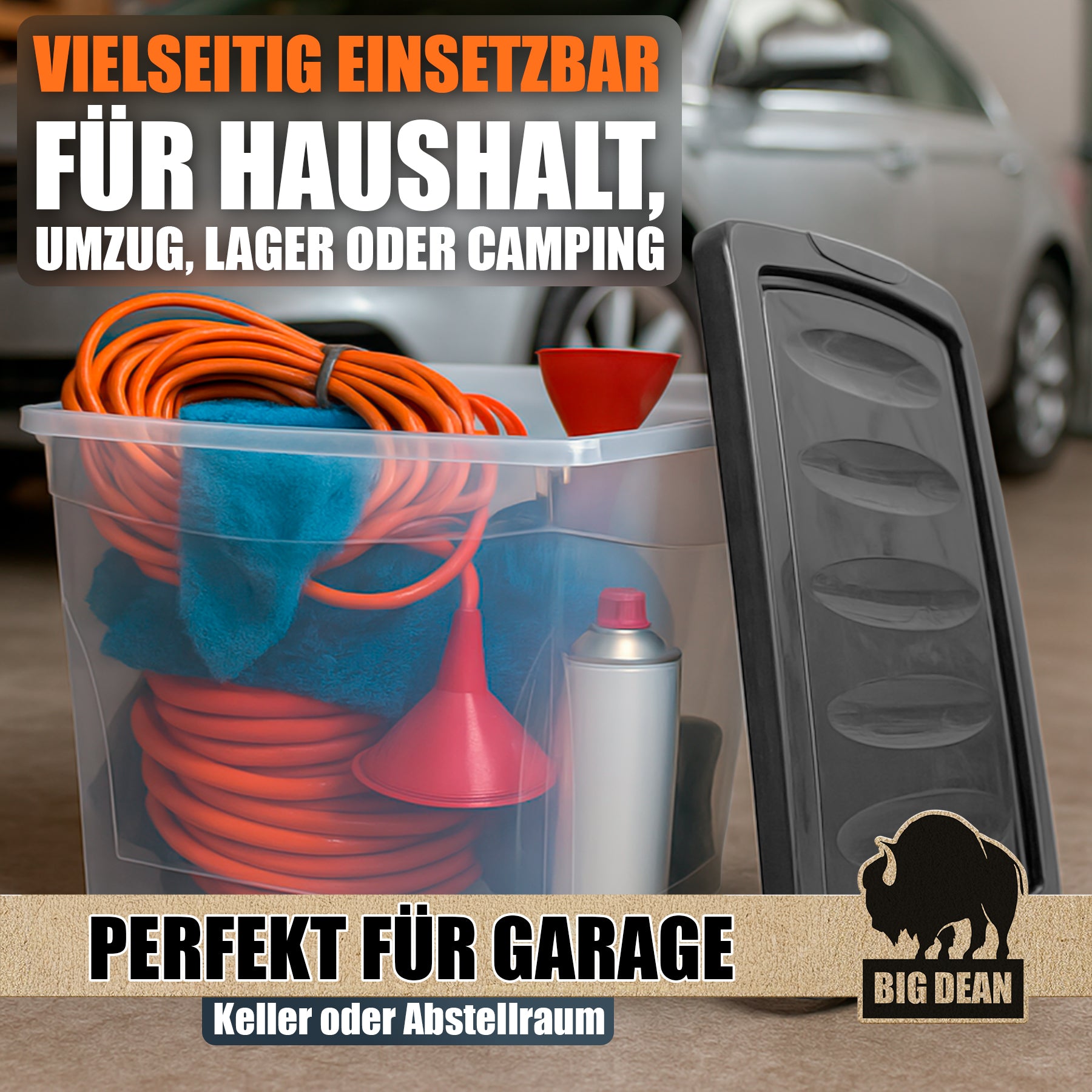 BigDean Aufbewahrungsbox 80 L Box mit Deckel und Rollen XXL