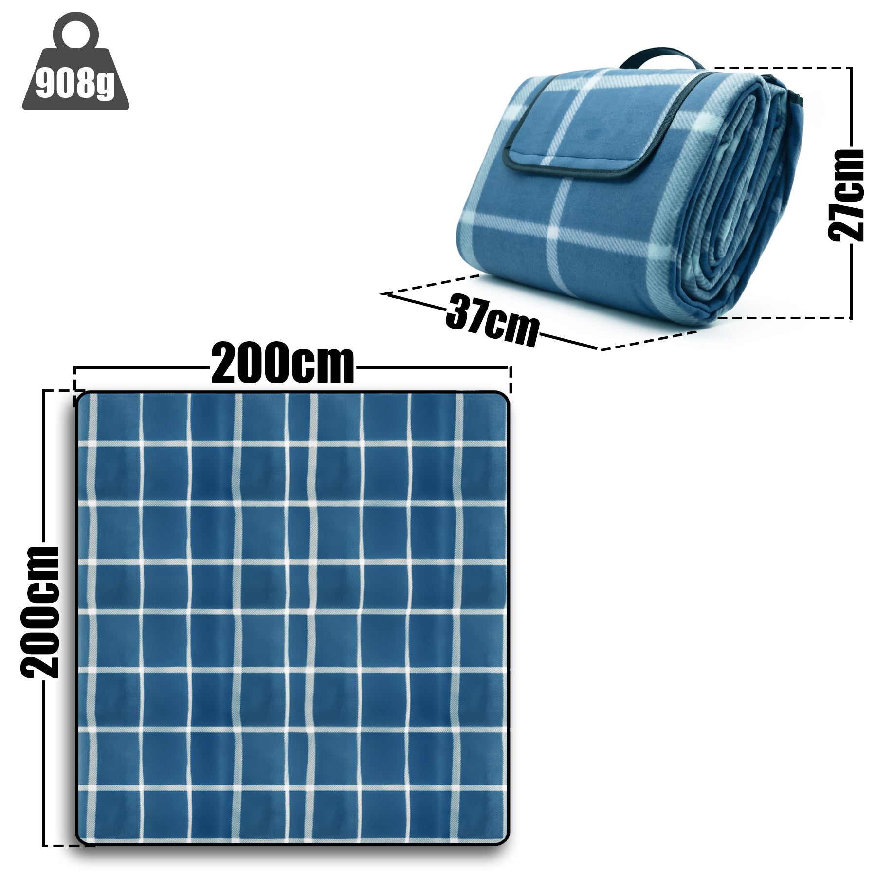 BigDean Garten Picknickdecke 200x200 cm Karo Hell wasserabweisend