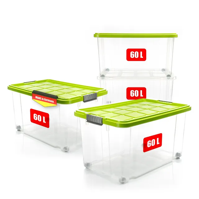 BigDean Aufbewahrungsbox 60L 4er Set limegrün mit Deckel