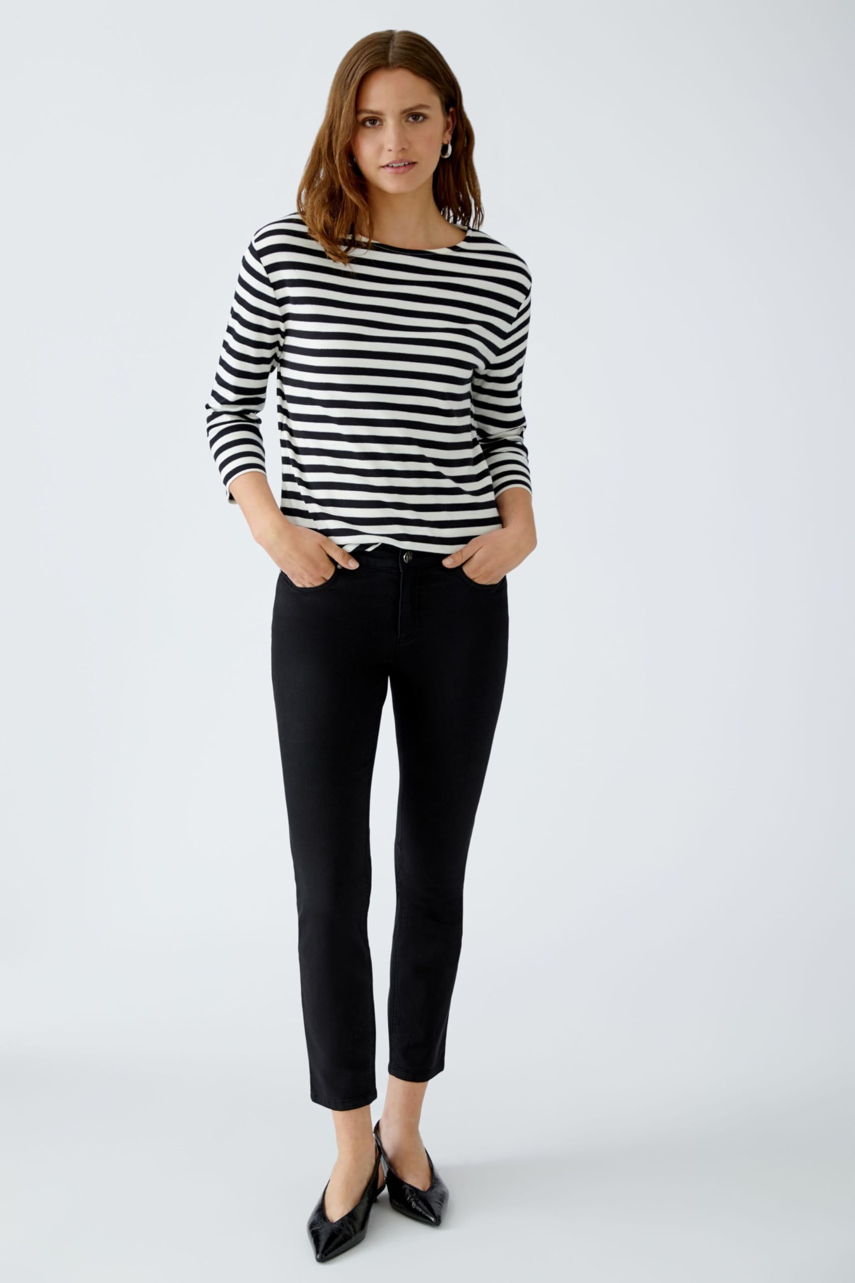 Oui SOLEILA Damen T-Shirt Gr.42 gestreift Baumwolle Black