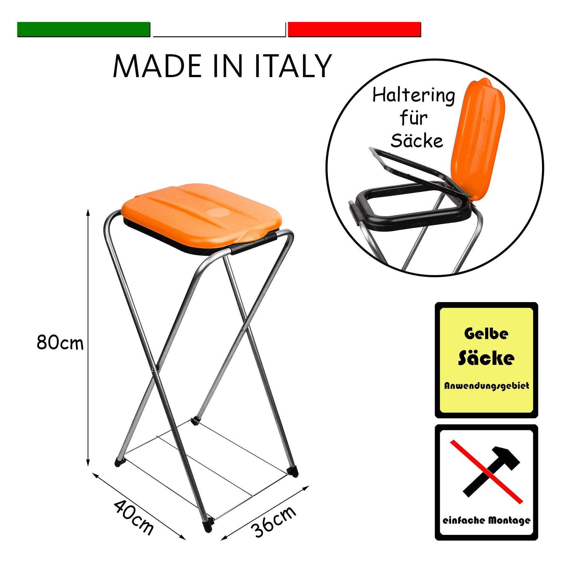 BigDean EasyFix Müllsackständer 120 L orange Metall
