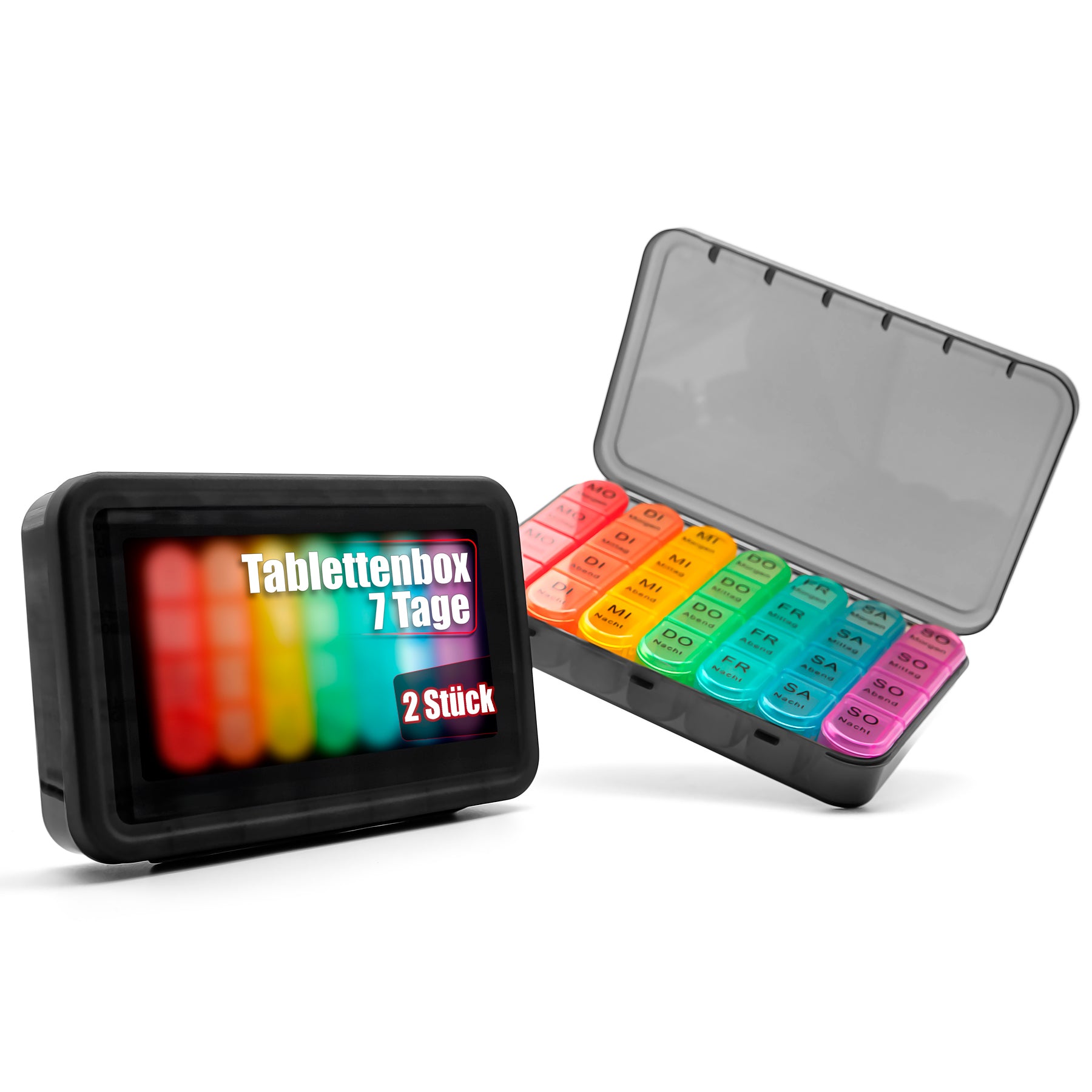 BigDean Tablettenbox 7 Tage 2er Set Regenbogen morgens-abends