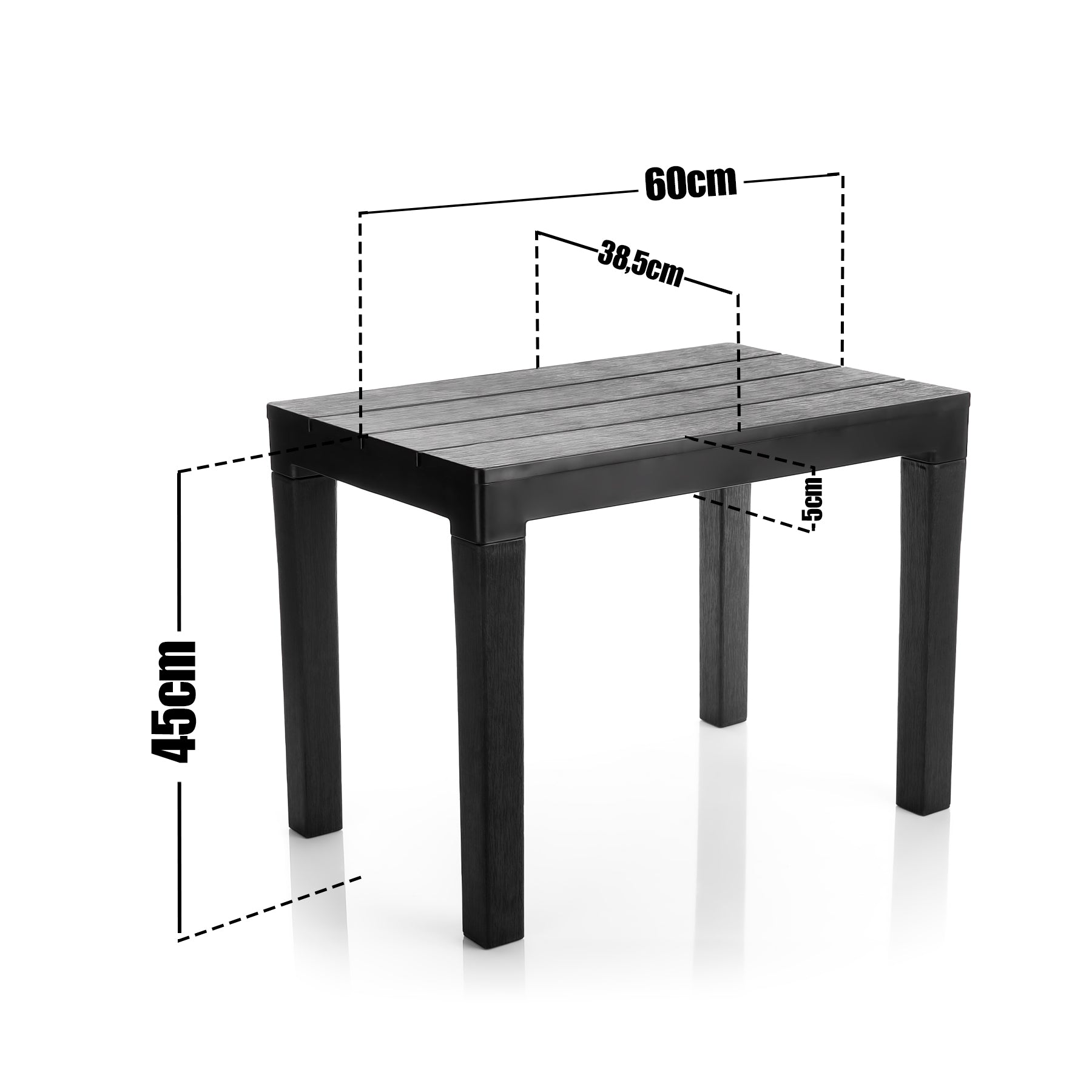 BigDean Garten Beistelltisch Schwarz Kunststoff Klappbar Outdoor