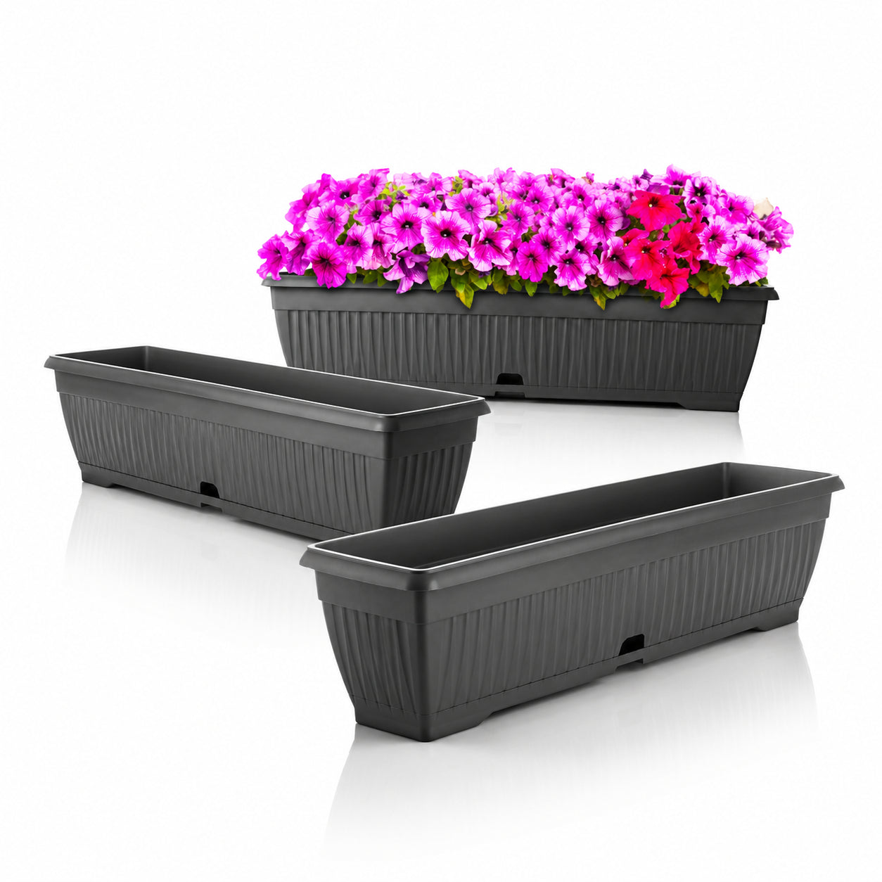 BigDean Blumenkästen 80cm 3er Set Anthrazit Wasserspeicher