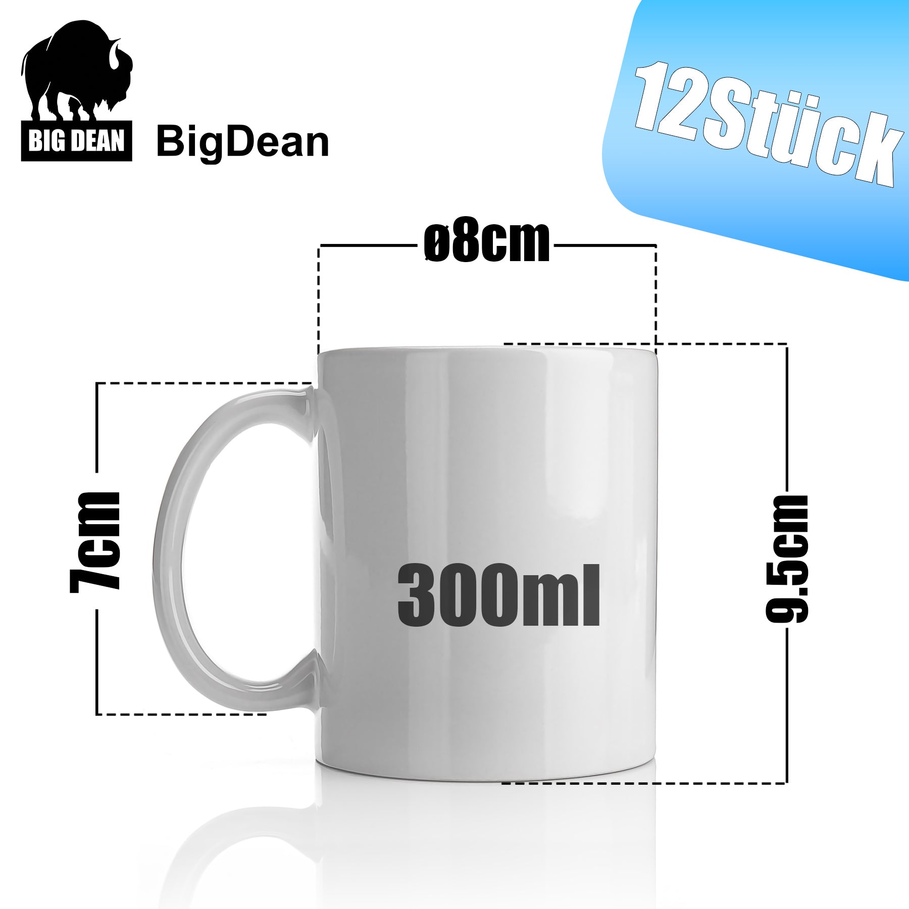 BigDean Küche Kaffeebecher weiß 300 ml 12er Porzellan