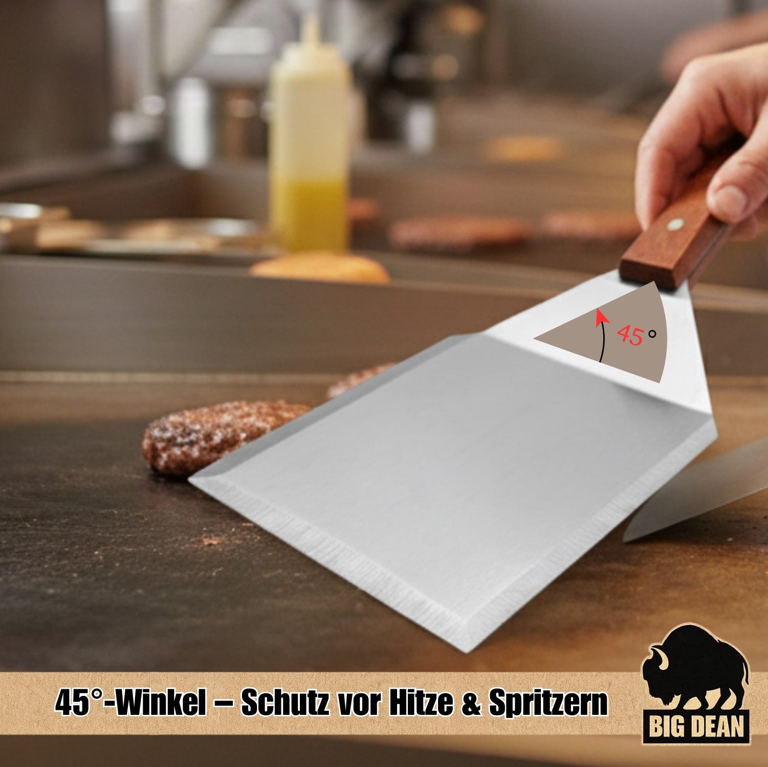 BigDean Grillspachtel Edelstahl 2er Set Grillwender Holzgriff