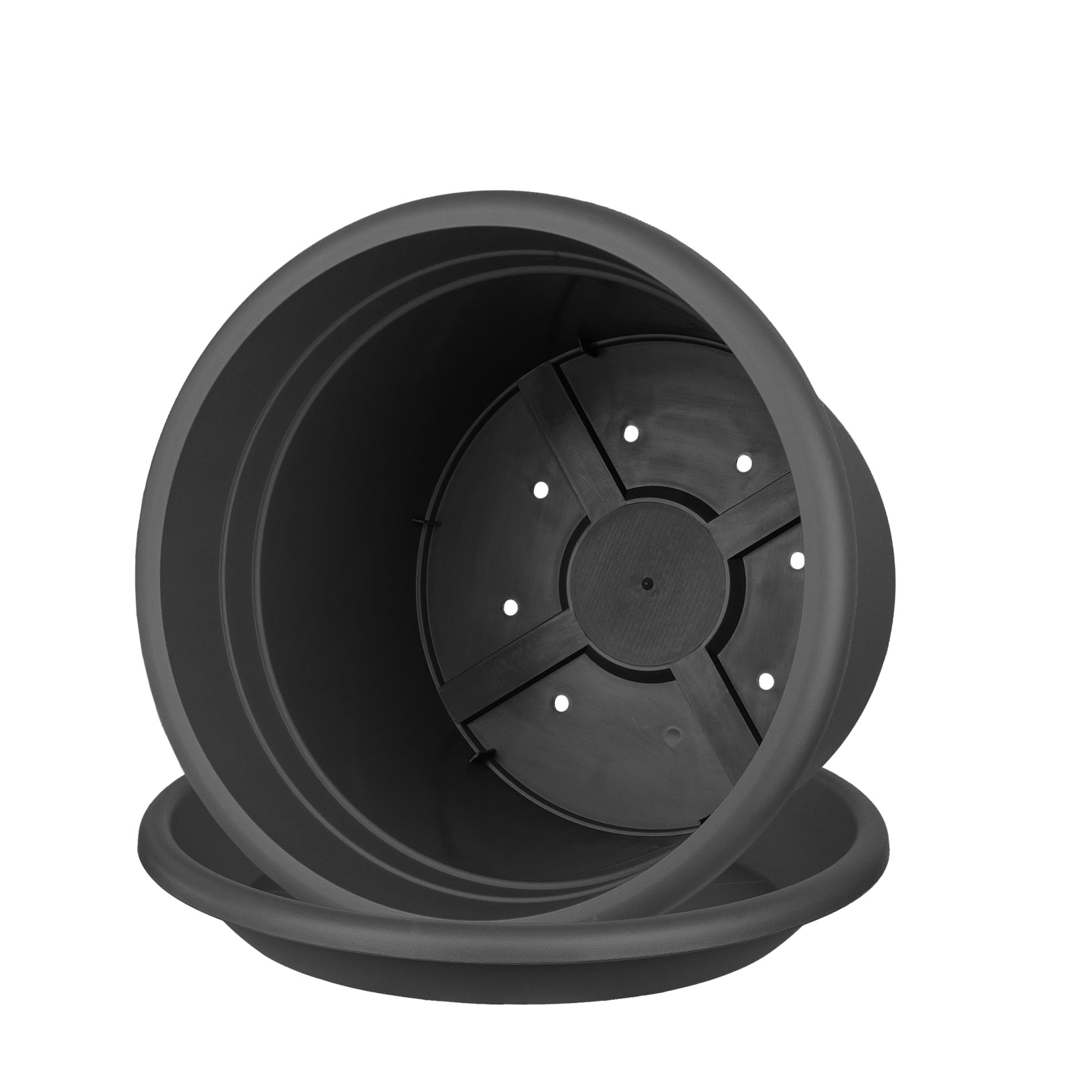 BigDean Blumentopf Ø 25cm Anthrazit 3er mit Untersetzer