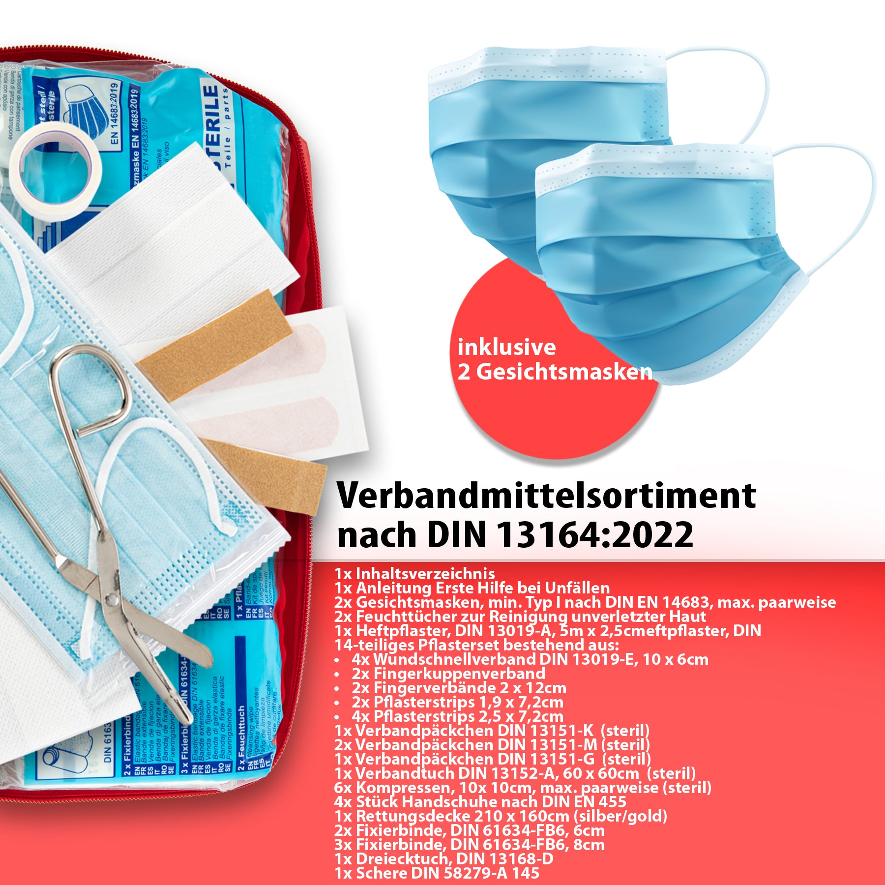BigDean Verbandstasche Erste Hilfe Set rot DIN 13164:2022
