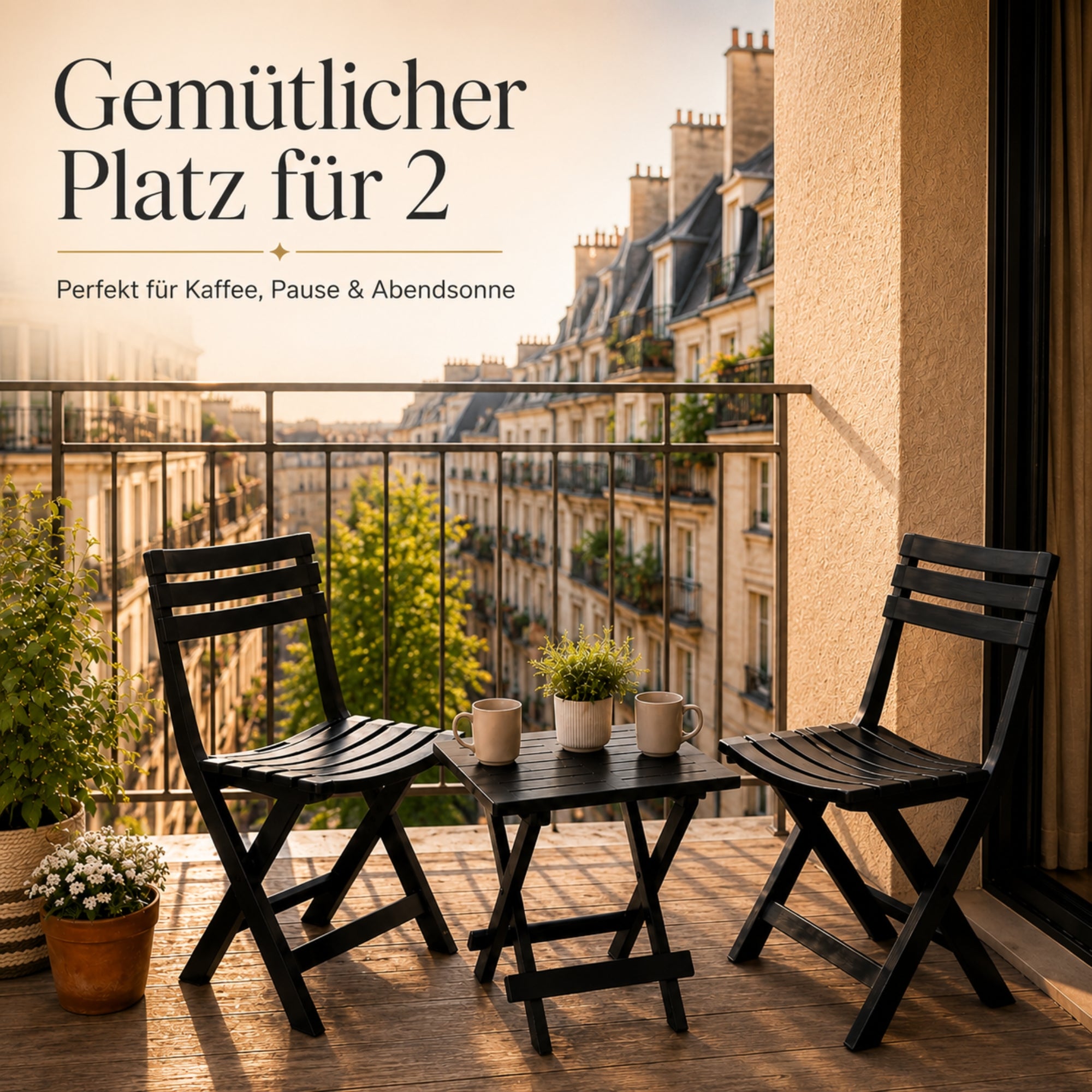 BigDean Garten Gartenmöbel Set 2+1 klappbar anthrazit wetterfest