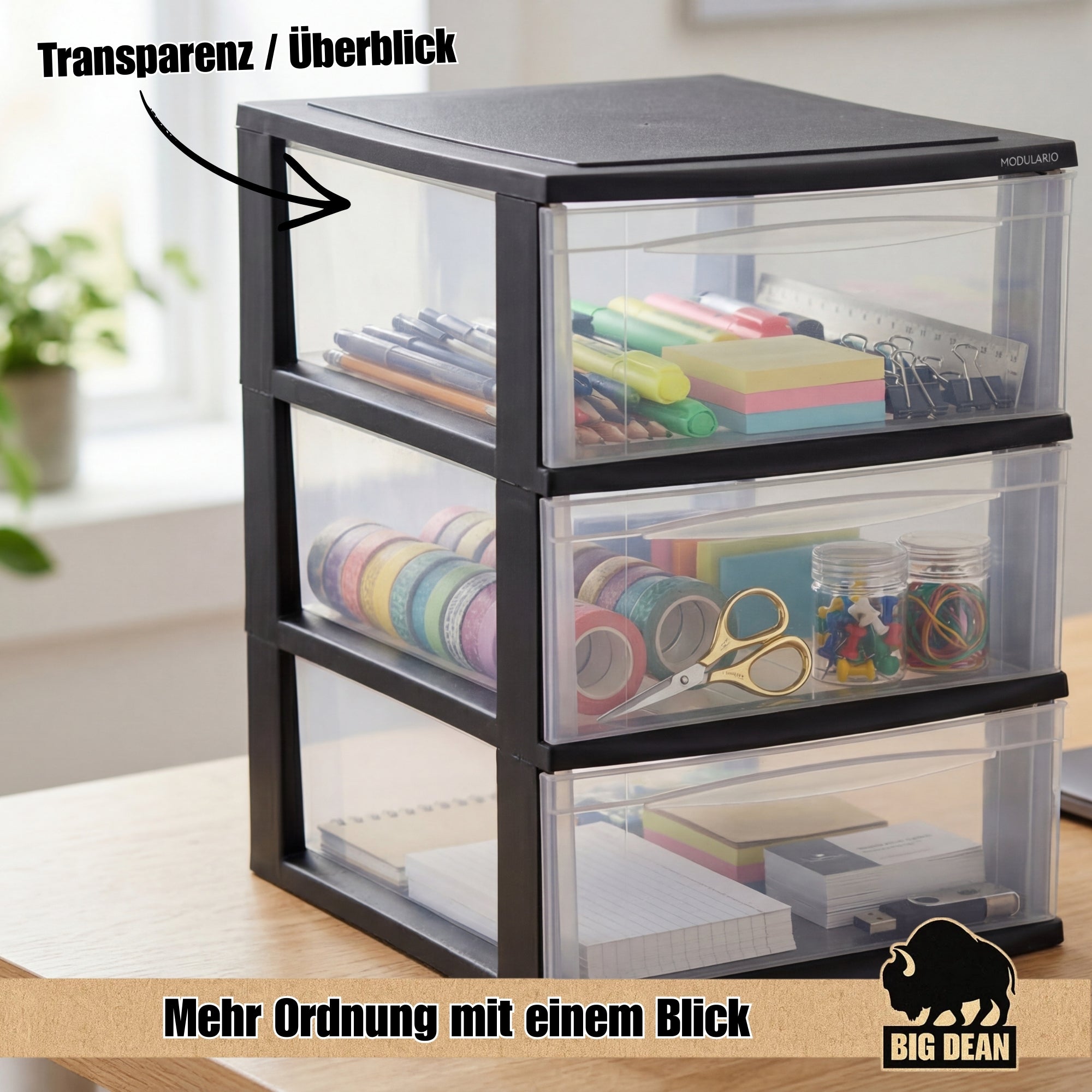 BigDean Schubladenbox A4 transparent Organizer extra hoch