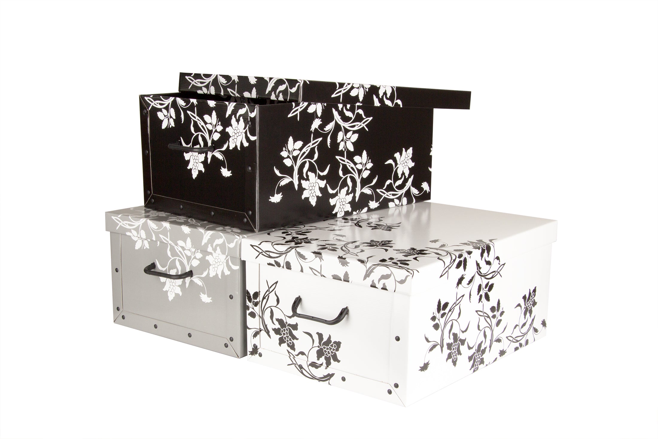 BigDean Aufbewahrungsboxen XXL 3x45L Pappe Barock-Blumen