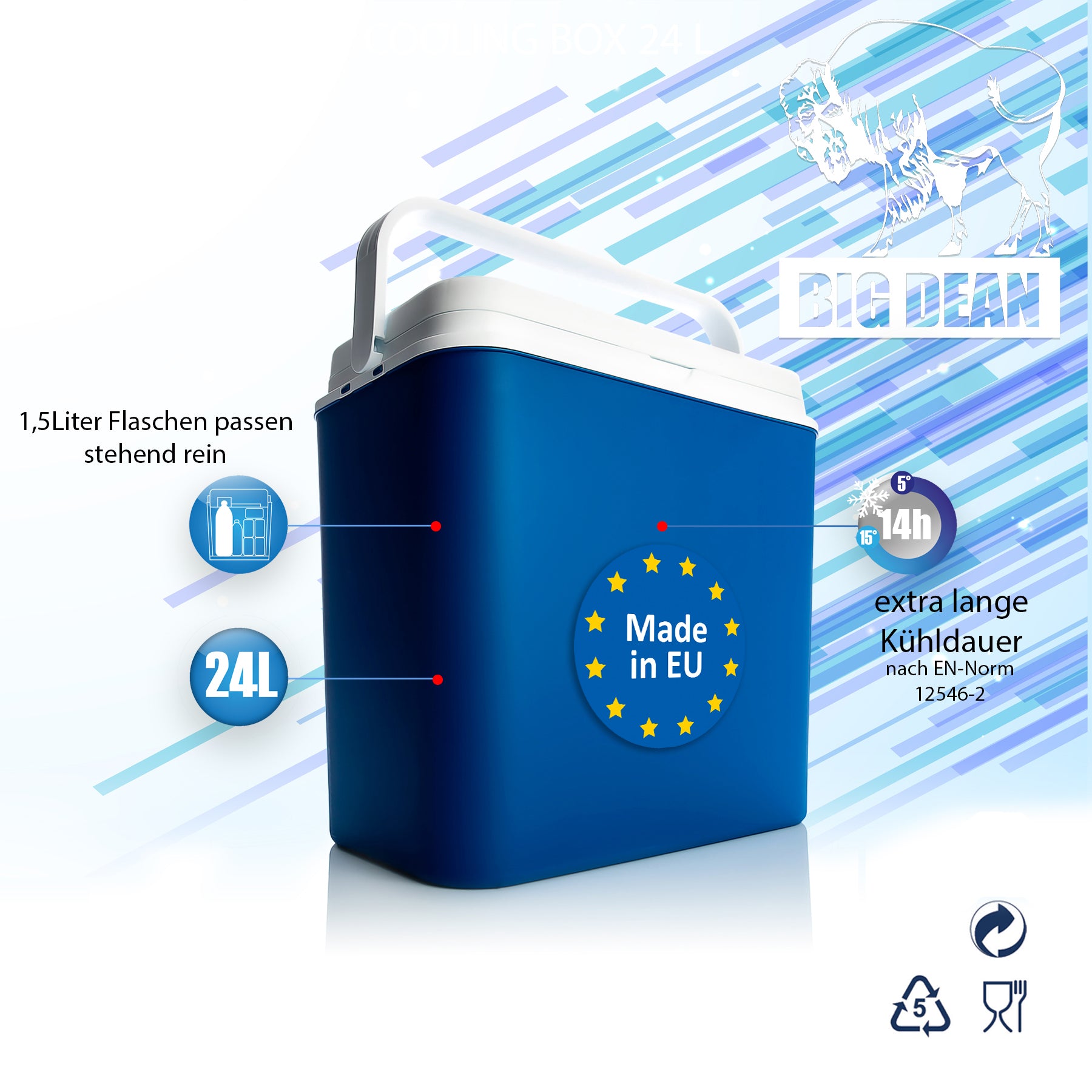 BigDean Küche & Vorrat Kühlbox 24 Liter blau/weiß 14 Std