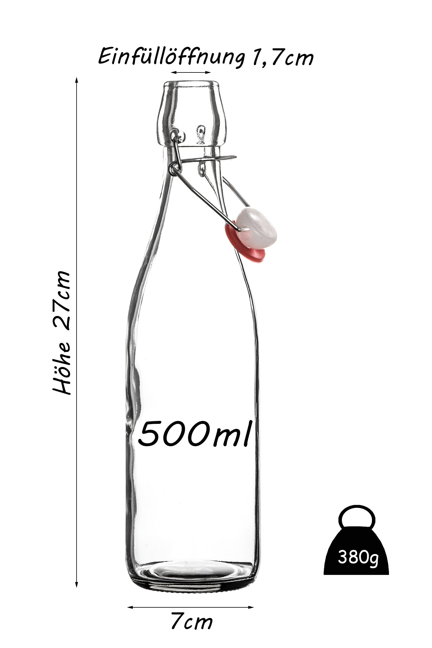 BigDean Küche Glasflasche 500ml 6er Bügelverschluss klar