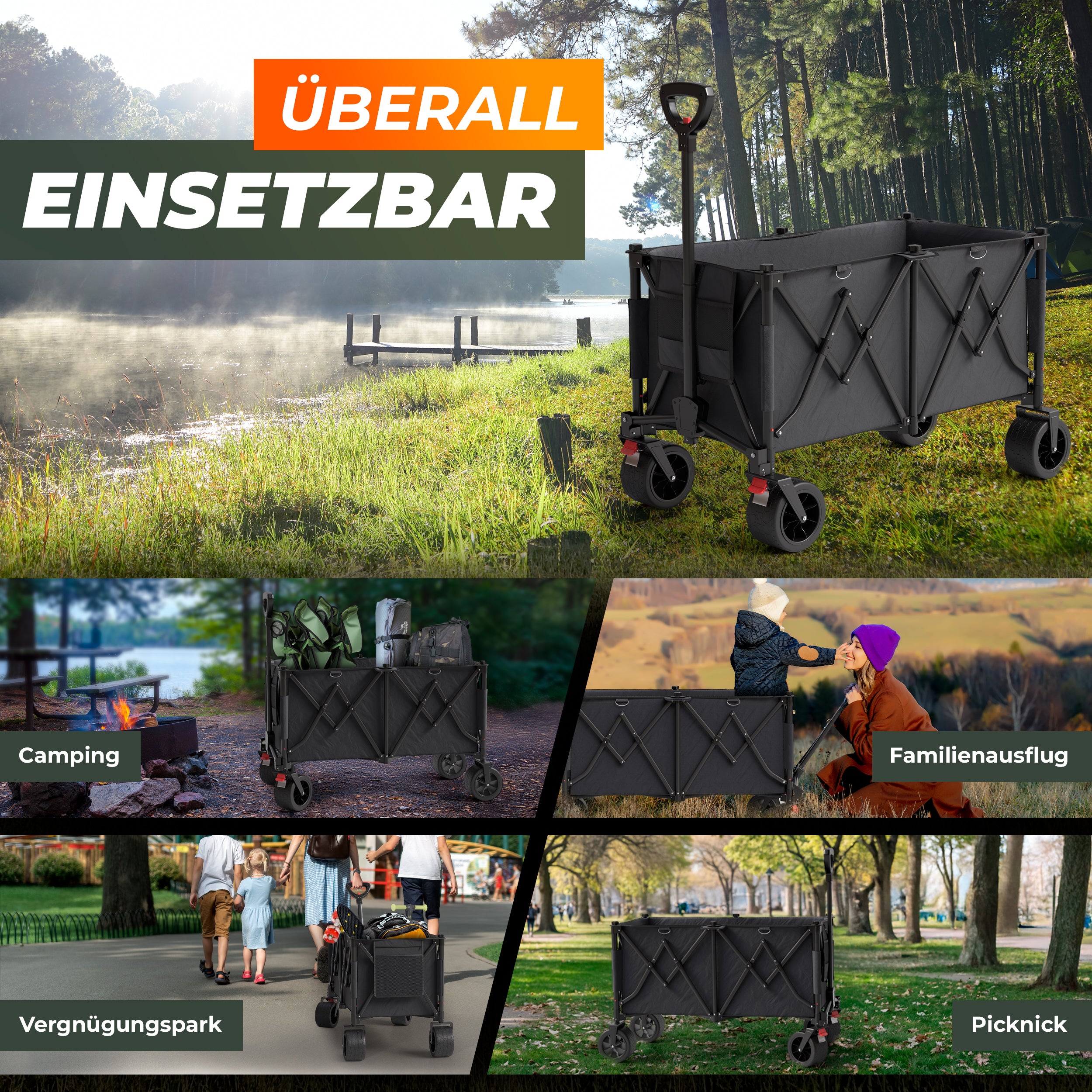 BigDean Garten Bollerwagen Faltbar XXL 260L 150kg Oliv?