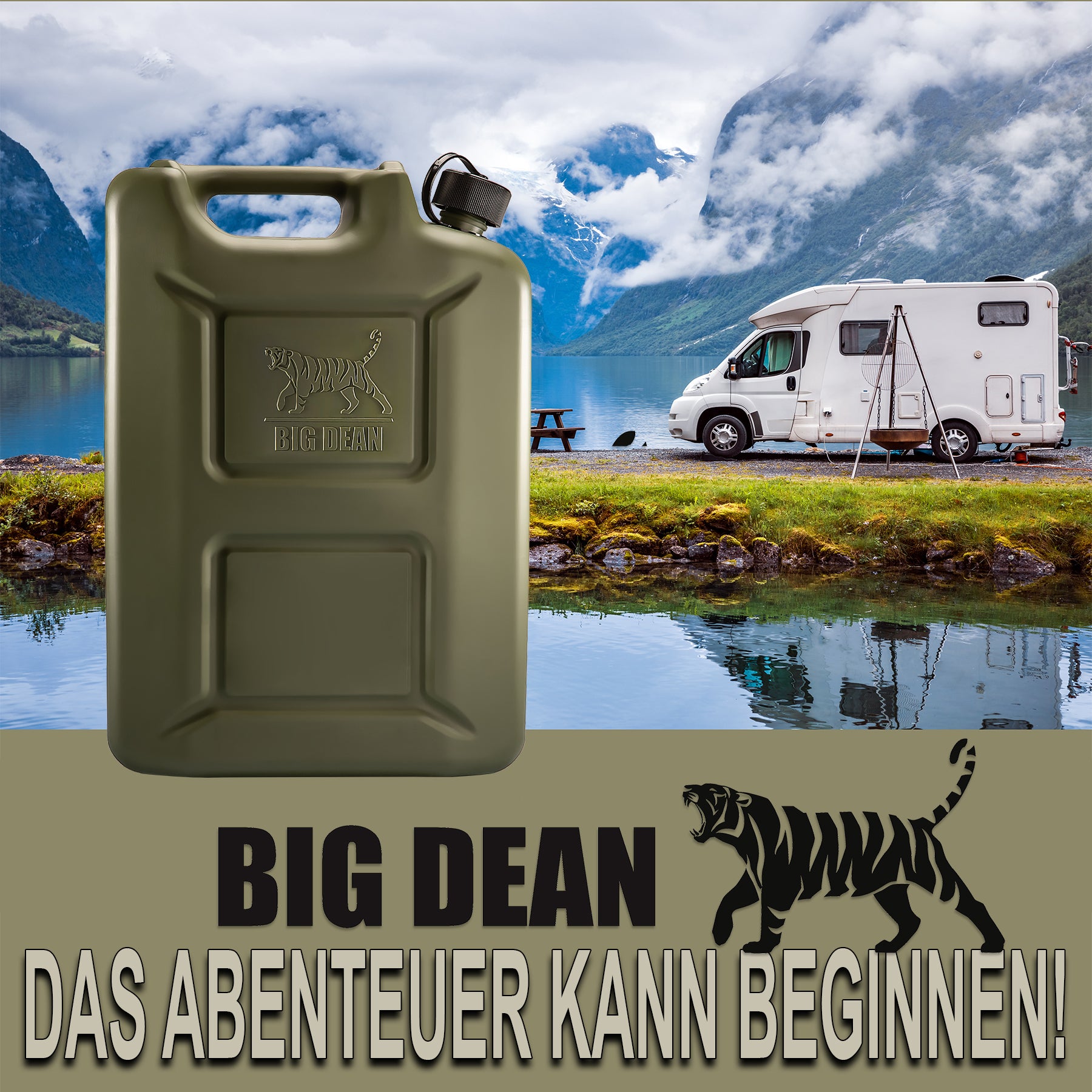 BigDean Benzinkanister 20L Olivgrün 3er Set mit Ausgießer