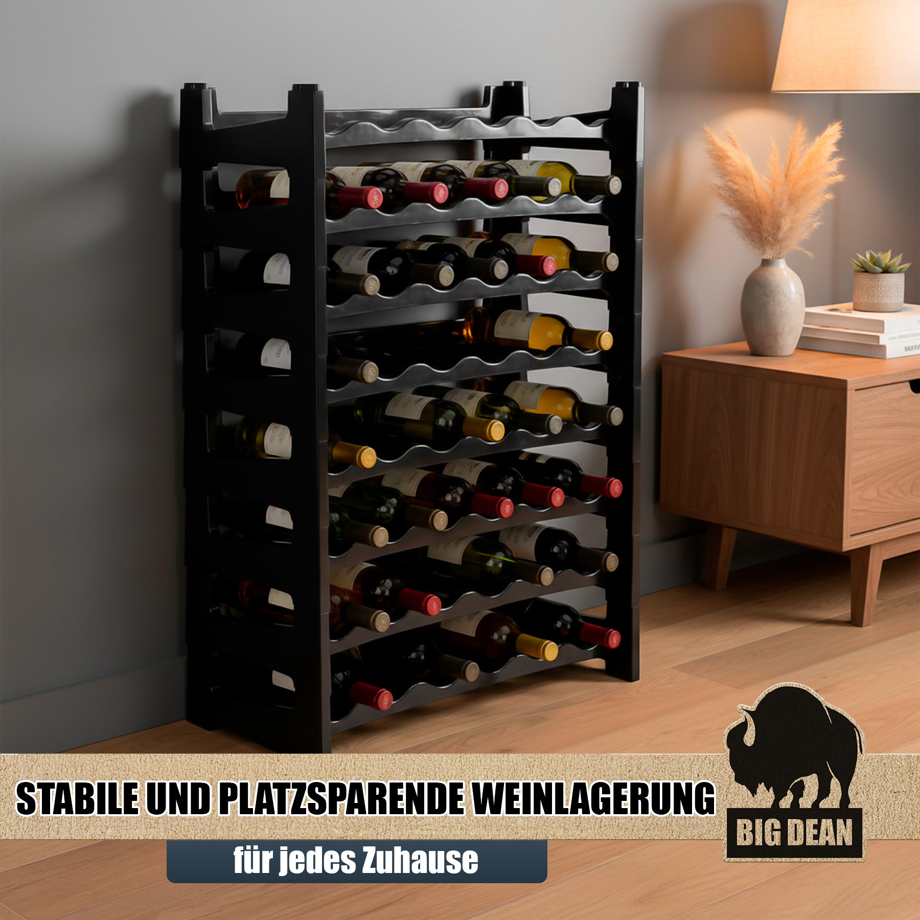 BigDean Küche Flaschenregal stapelbar 48 Flaschen schwarz