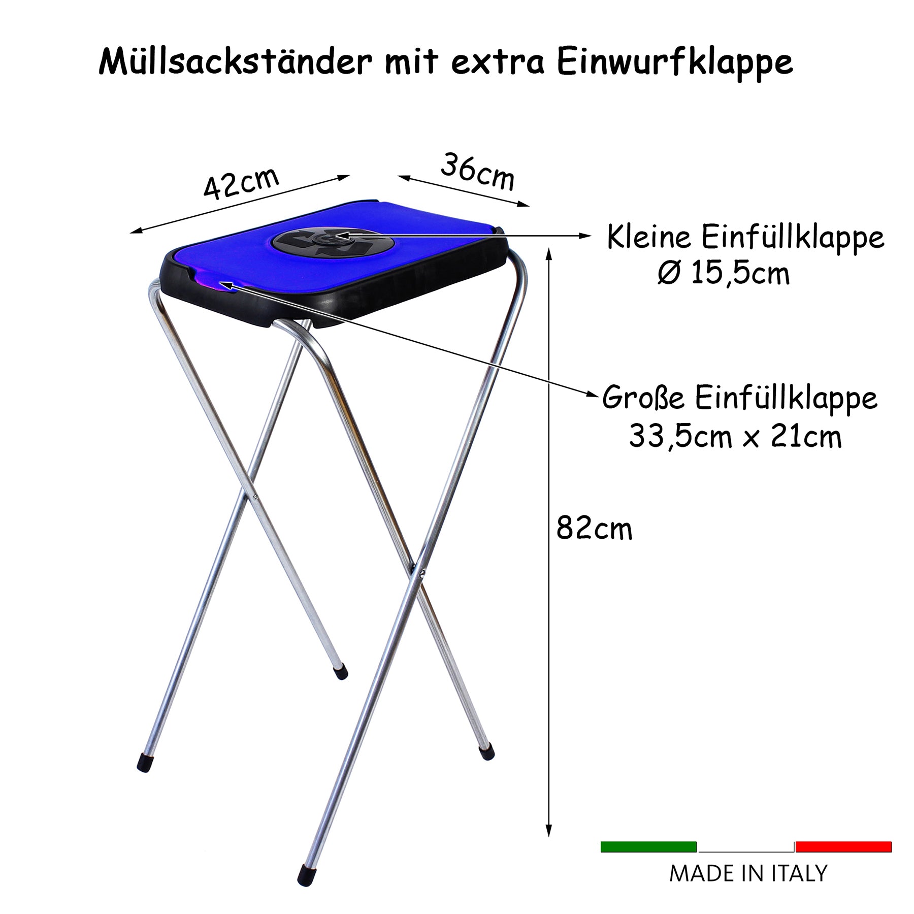 BigDean Haushalt SwingFix Müllsackständer 120L Blau mit Deckel