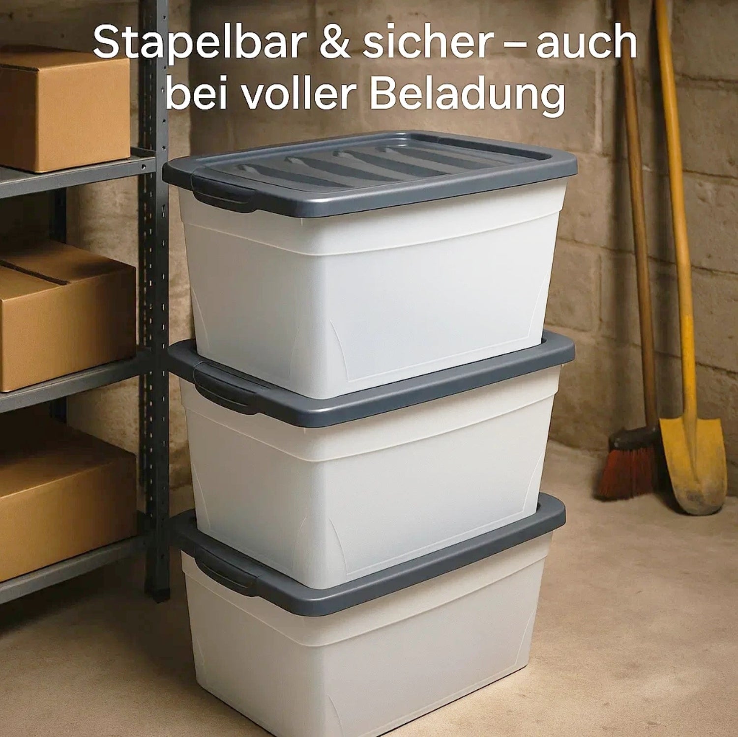 BigDean Budget Line Aufbewahrungsbox 4x 60 L mit Deckel transparent