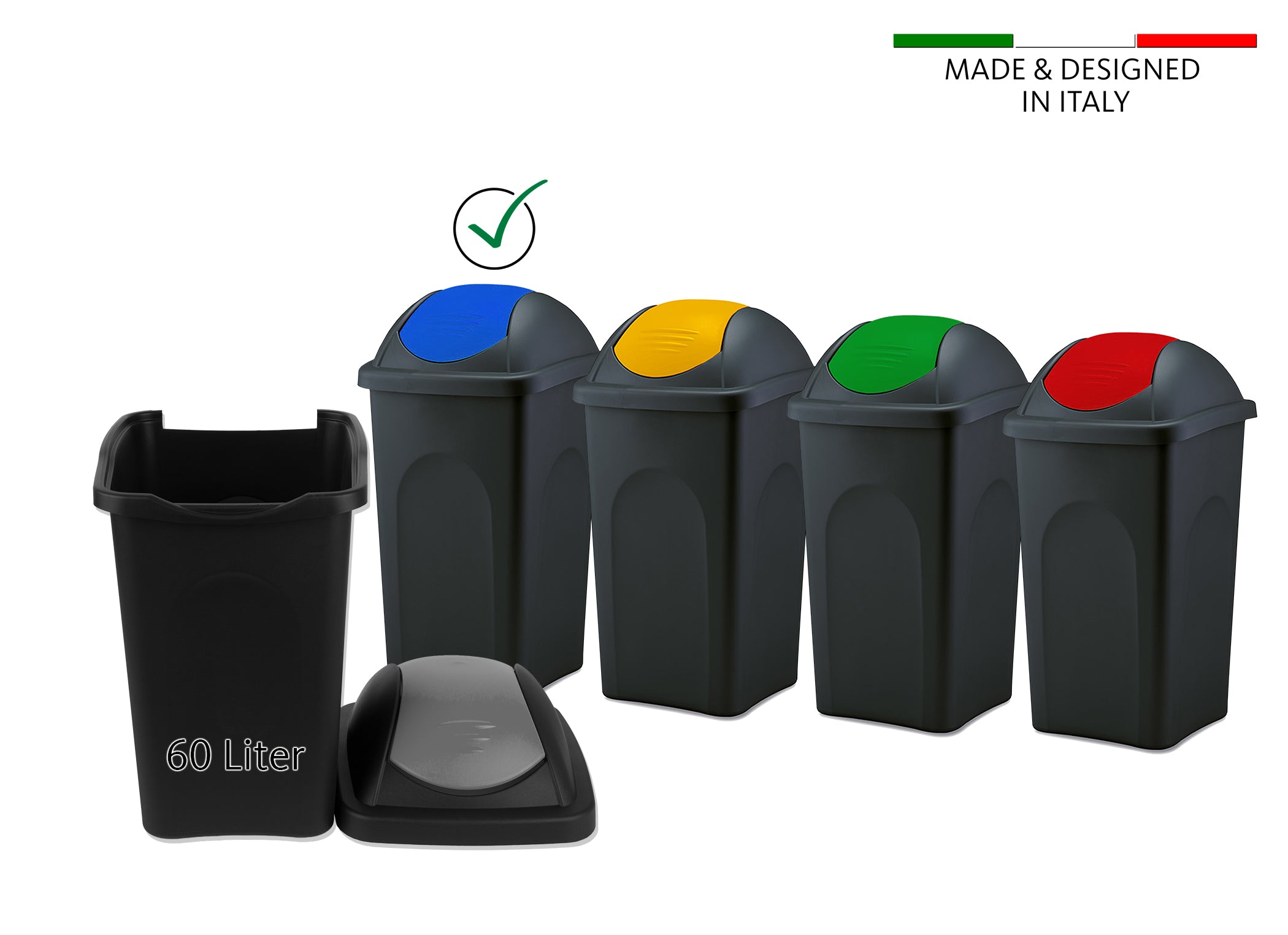 BigDean Mülleimer 60L schwarz Schwingdeckel Abfalleimer