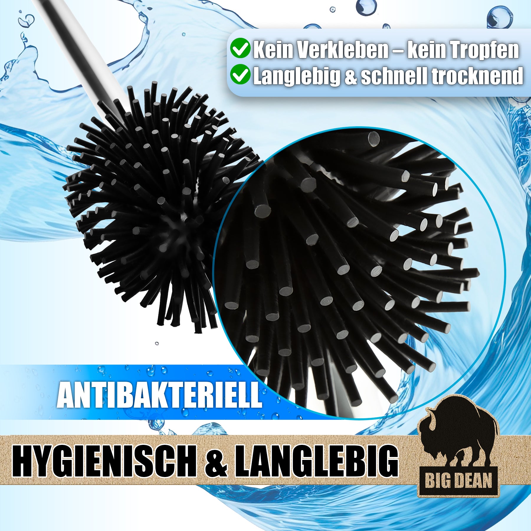BigDean Silikon Klobürste WC-Bürste 4er Set Schwarz antibakteriell