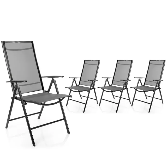 BigDean Gartenstühle 4er Set Dunkelgrau 120kg verstellbar