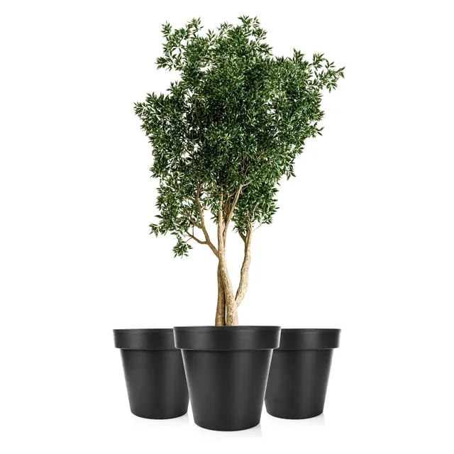 BigDean Classic Blumentopf XXL 60cm anthrazit 3er Set mit Rollen