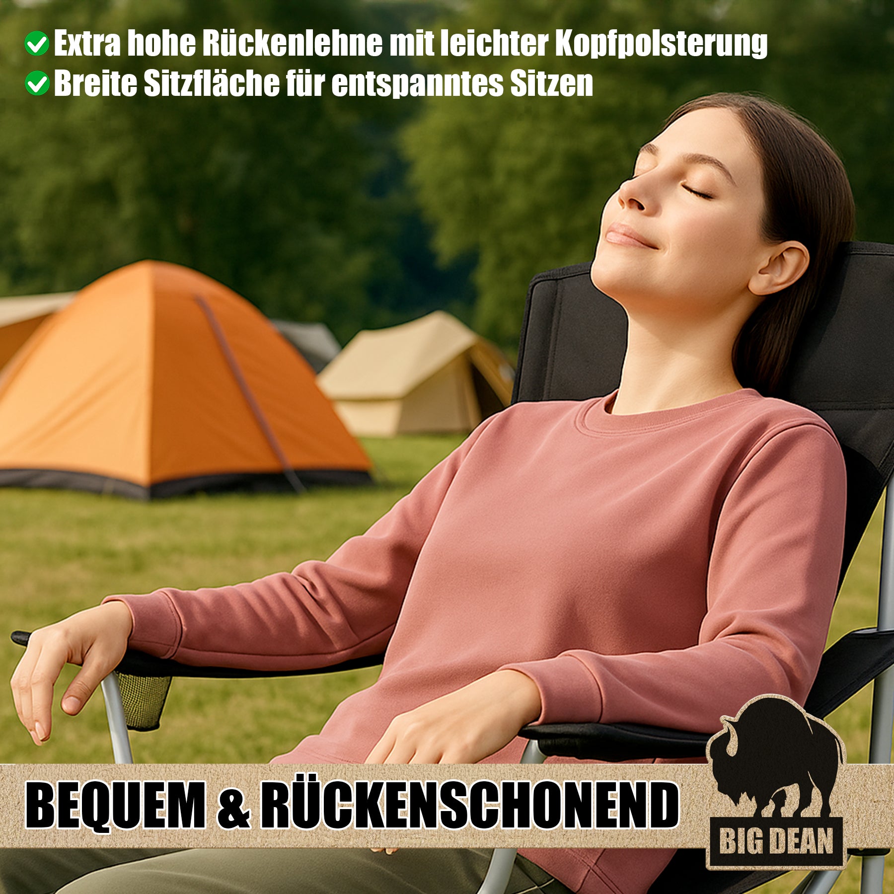 BigDean Campingstuhl hohe Lehne 2er Set 150kg faltbar