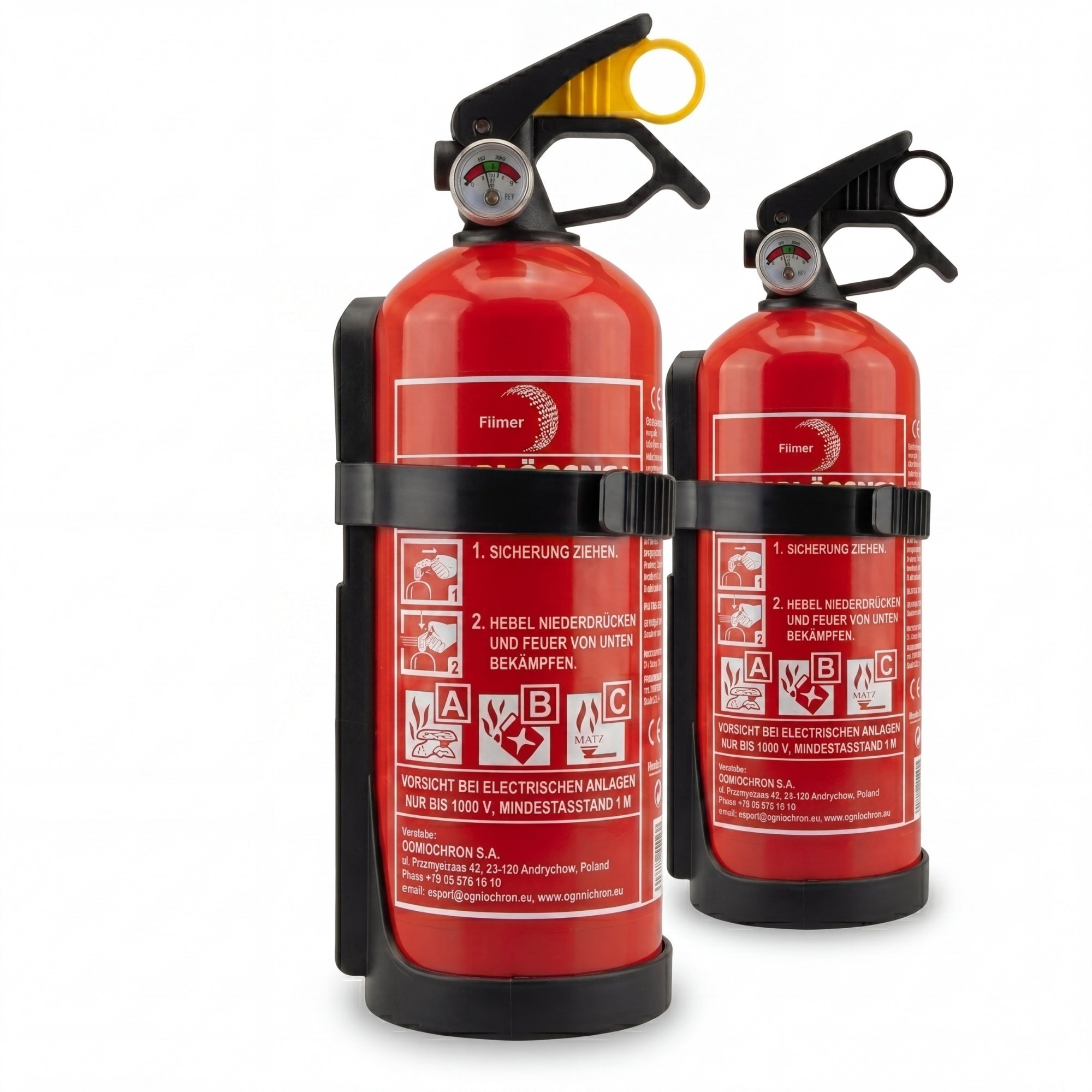 BigDean Feuerlöscher 1kg mit Halterung 2er Set Manometer