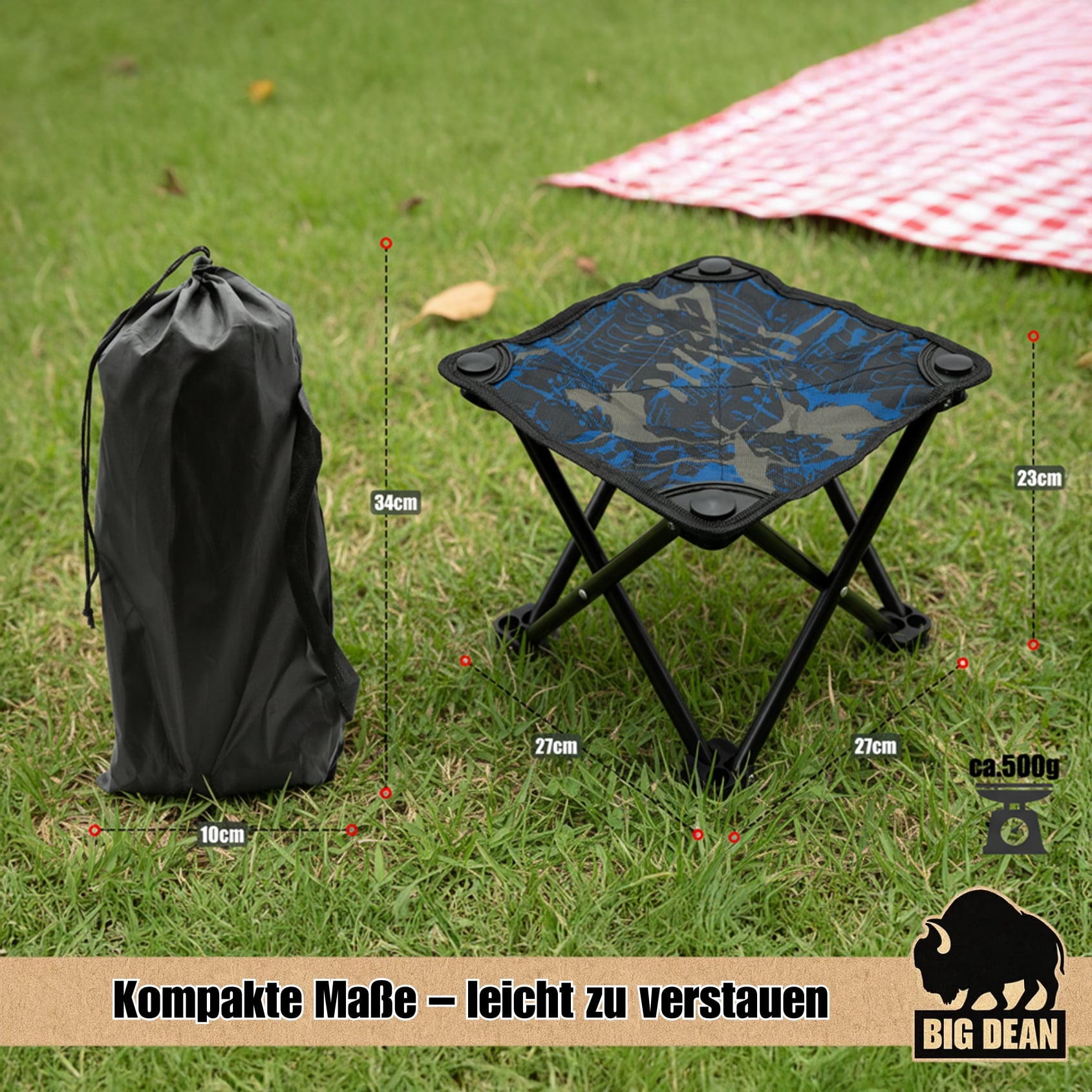 BigDean Camping Hocker 23cm Dreibein 100kg faltbar
