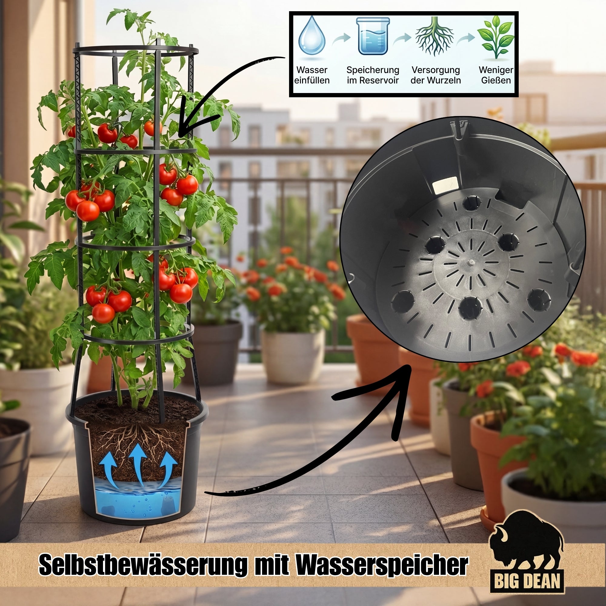 BigDean XL Tomatentopf 40 cm 154 cm mit Rankhilfe