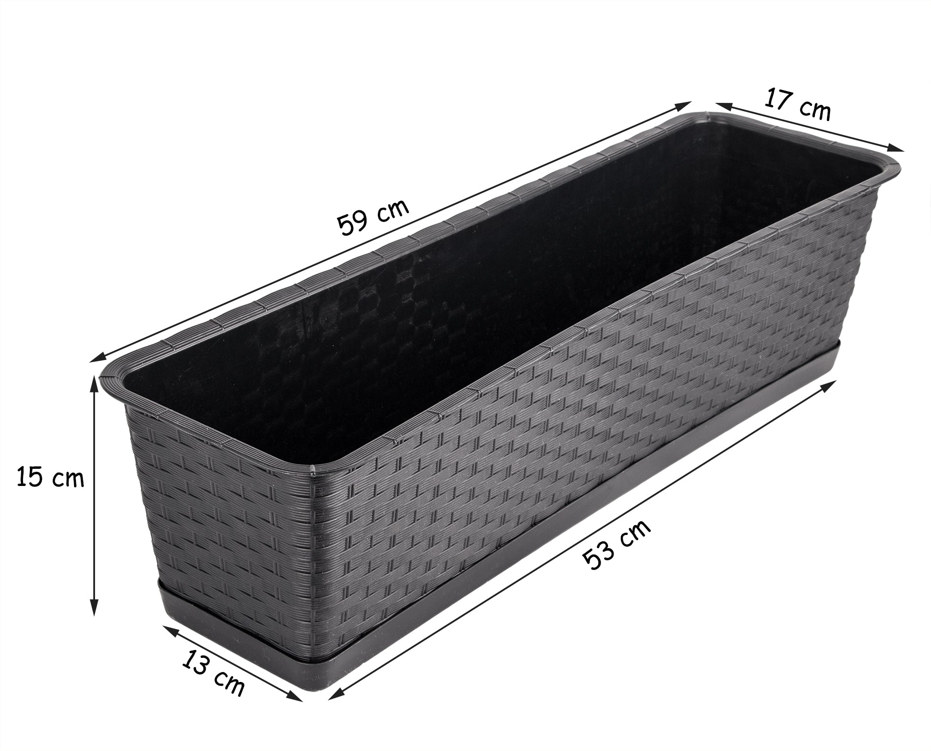 BigDean Blumenkasten 60 cm anthrazit Rattan-Optik mit Untersetzer