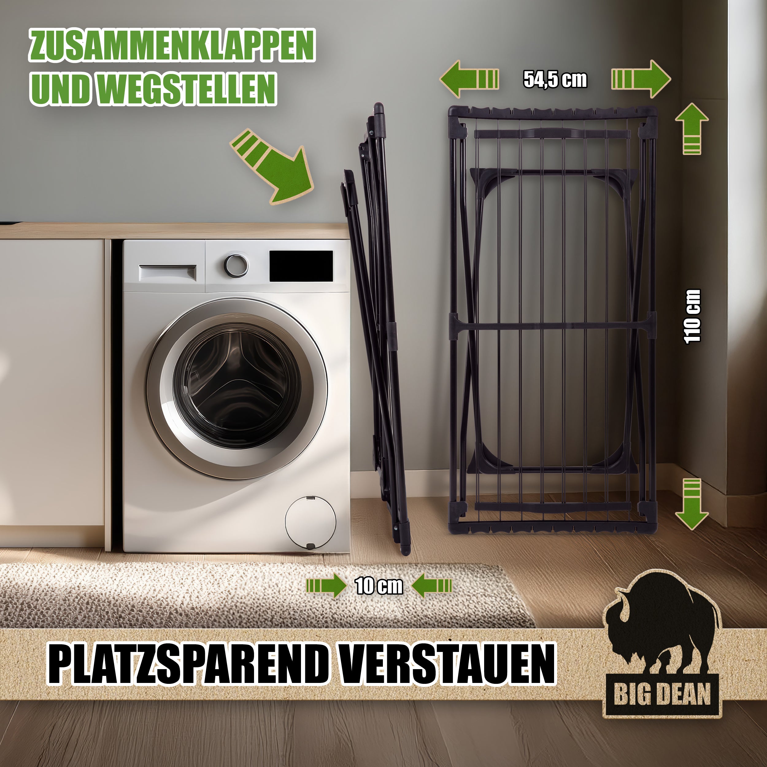 BigDean Wäscheständer ausziehbar XXL Schwarz 20m stabil