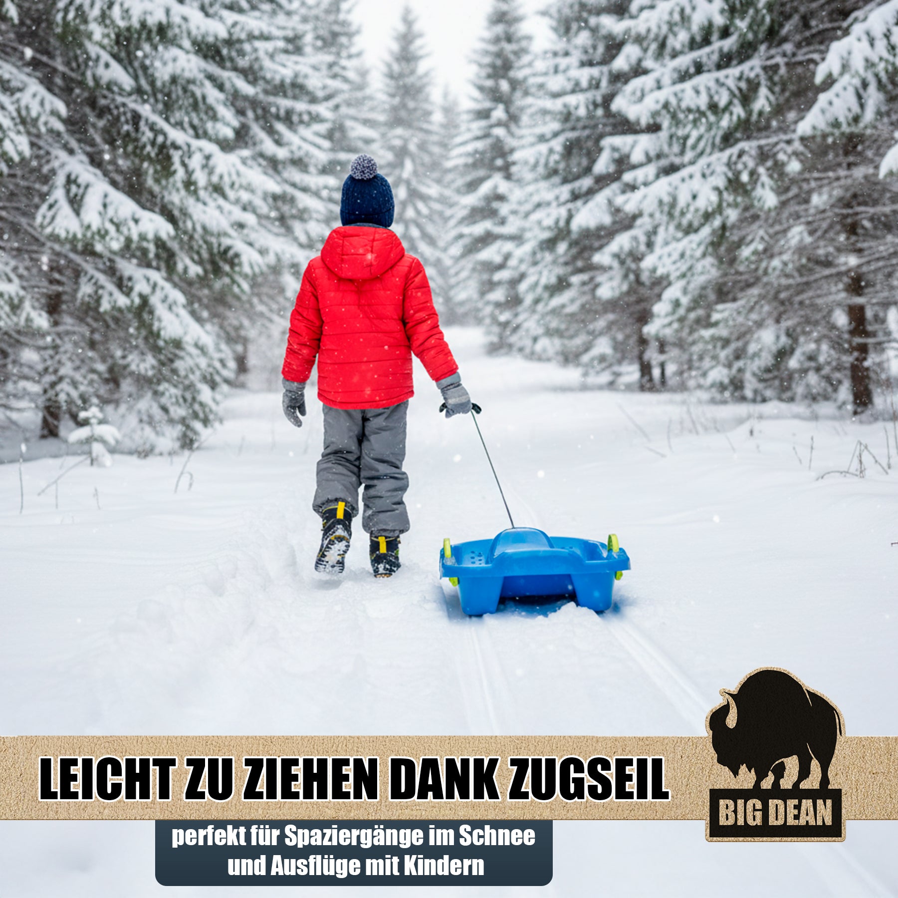 BigDean Premium Schlitten Blau mit Bremse Lenkschlitten