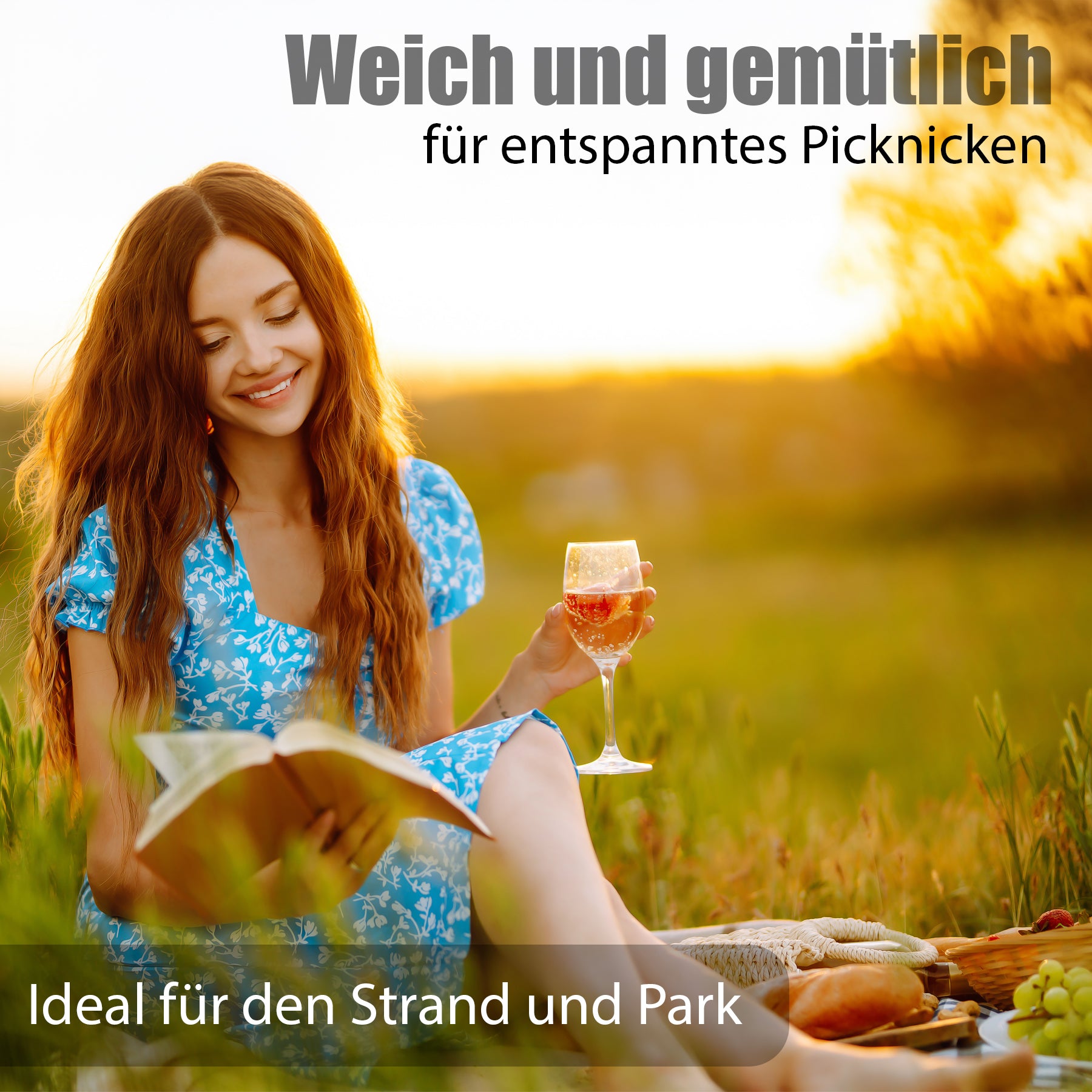 BigDean Garten Picknickdecke 200x200 cm Karo Hell wasserabweisend