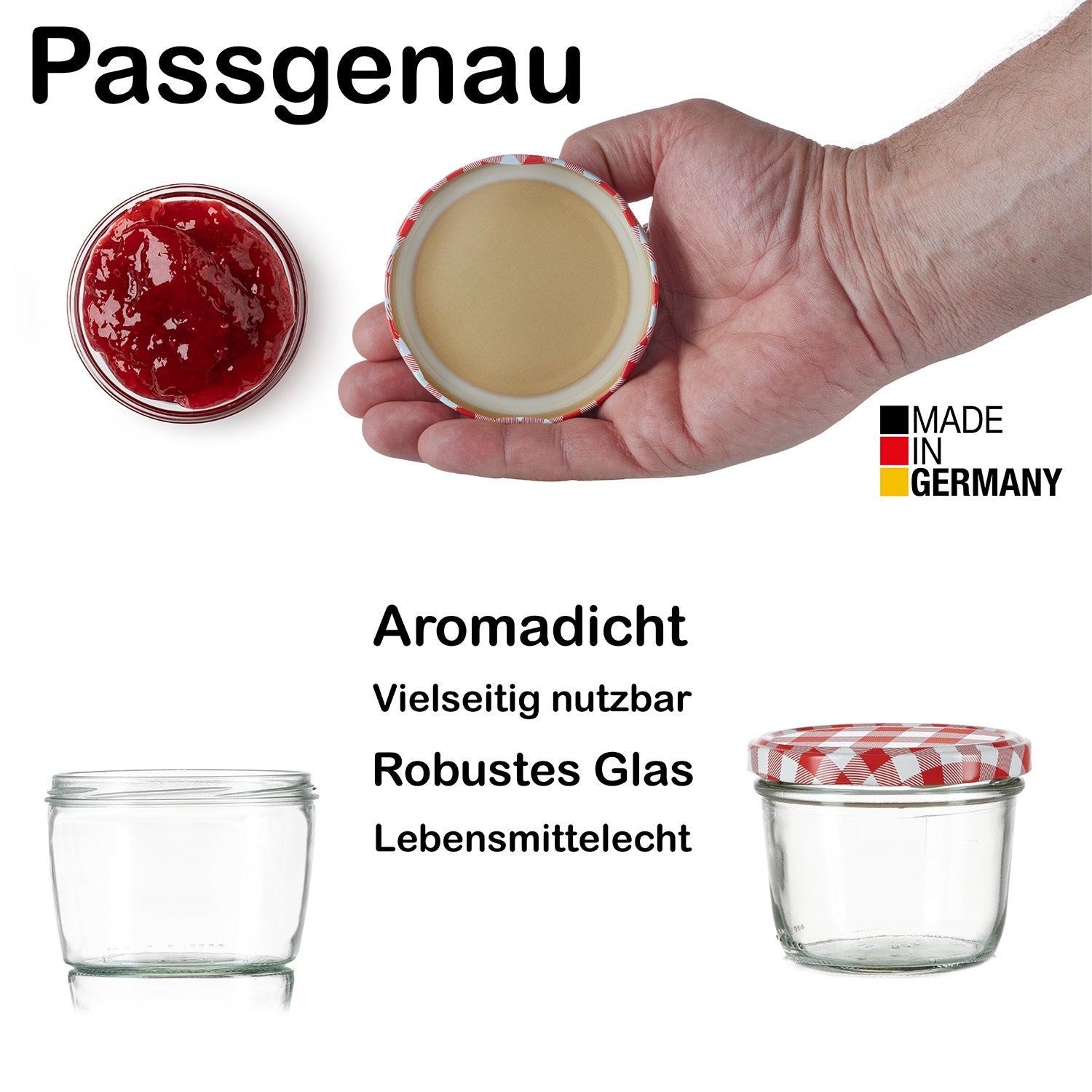 BigDean Marmeladengläser 230ml Rot kariert 48 Stück