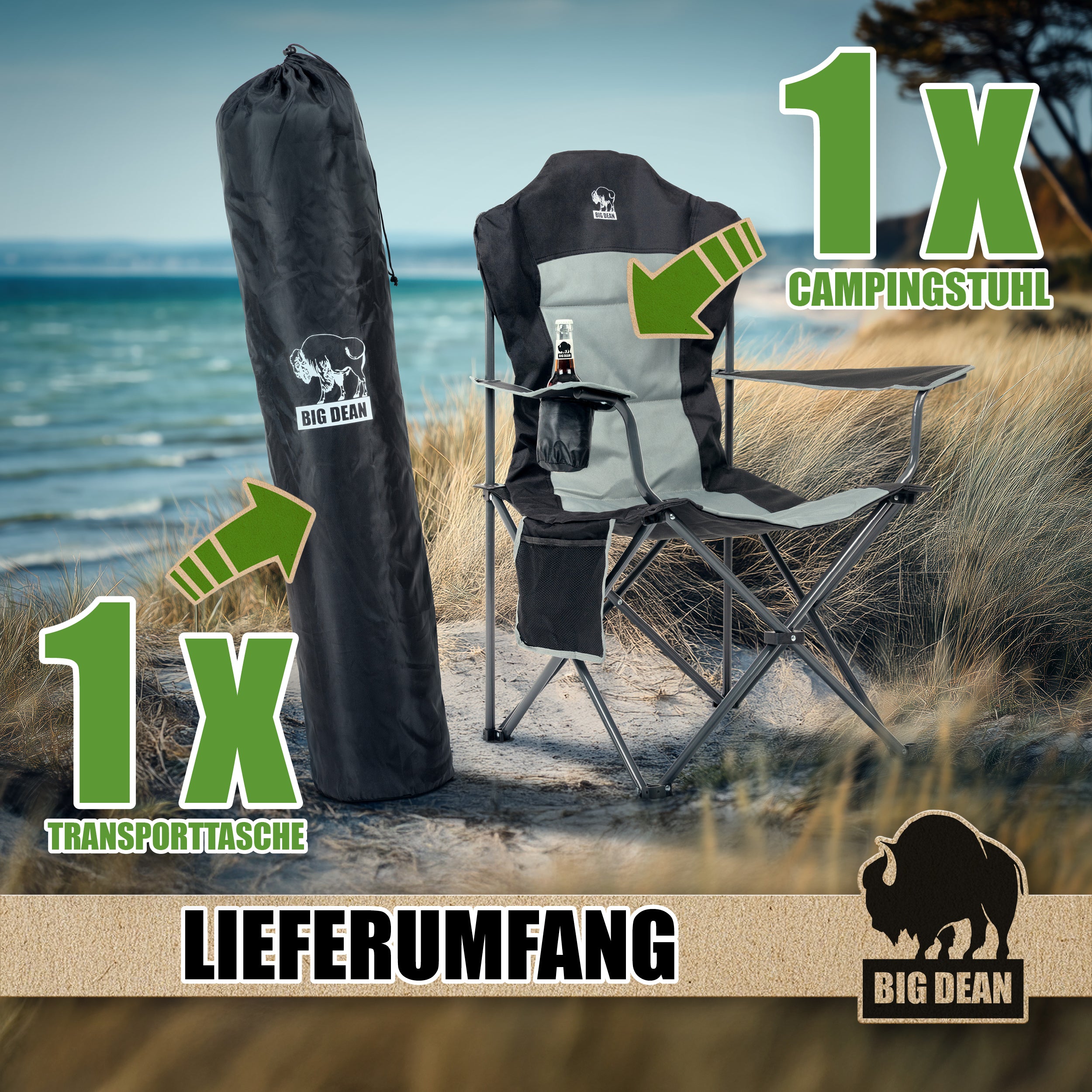 BigDean Garten Campingstuhl Faltbar 160kg Hochlehner Gepolstert XXL
