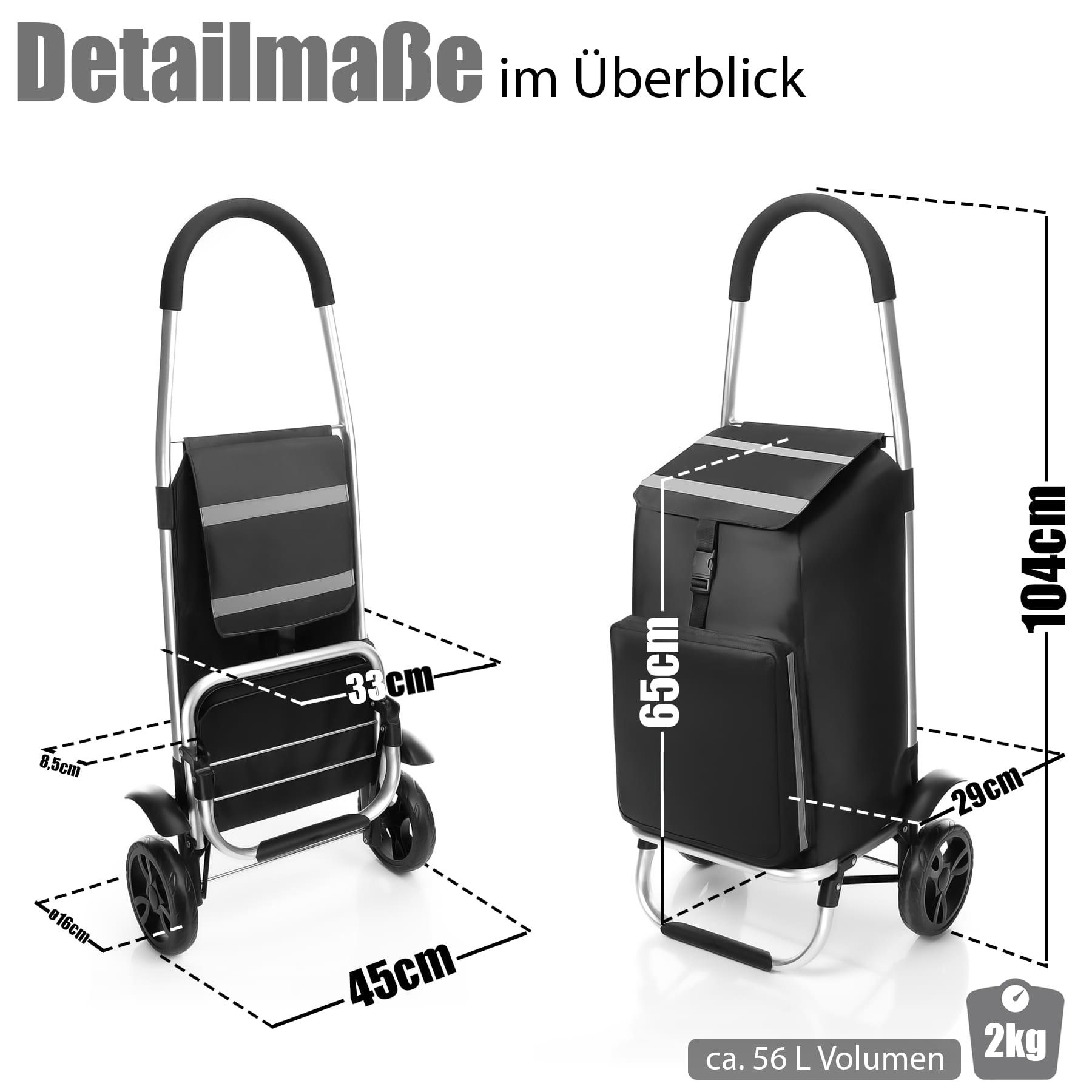 BigDean Einkaufstrolley klappbar 56L mit Kühlfach