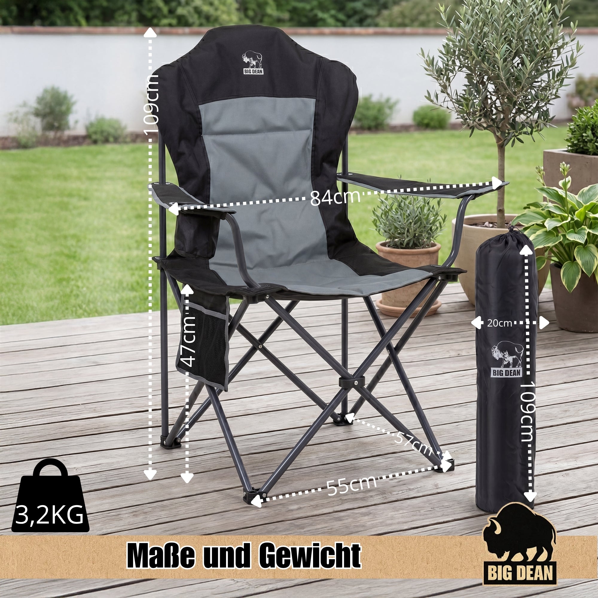 BigDean Campingstuhl Faltbar Hochlehner 160kg 2 Stück Set