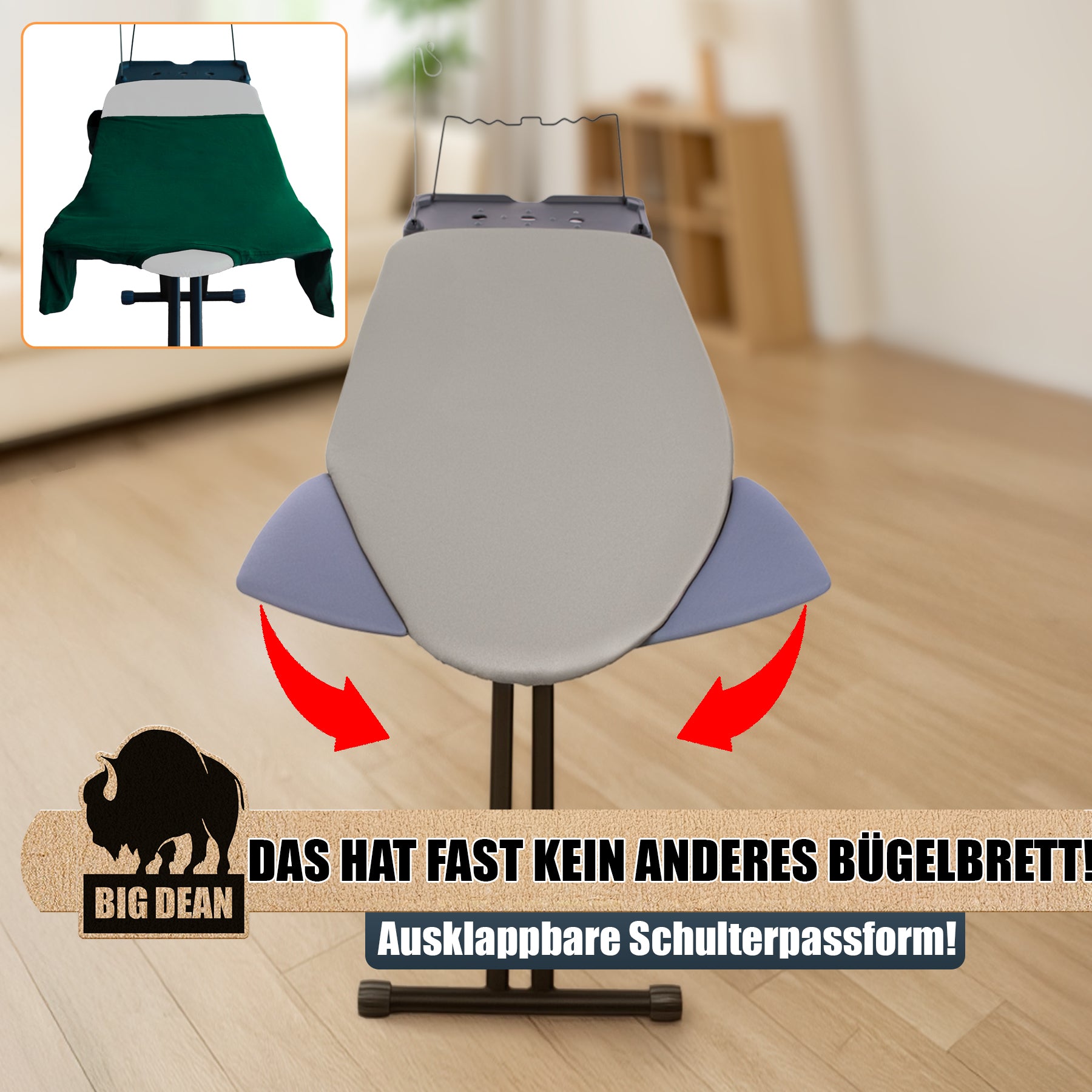 BigDean XXL Bügelbrett 120x45 cm höhenverstellbar schwarz