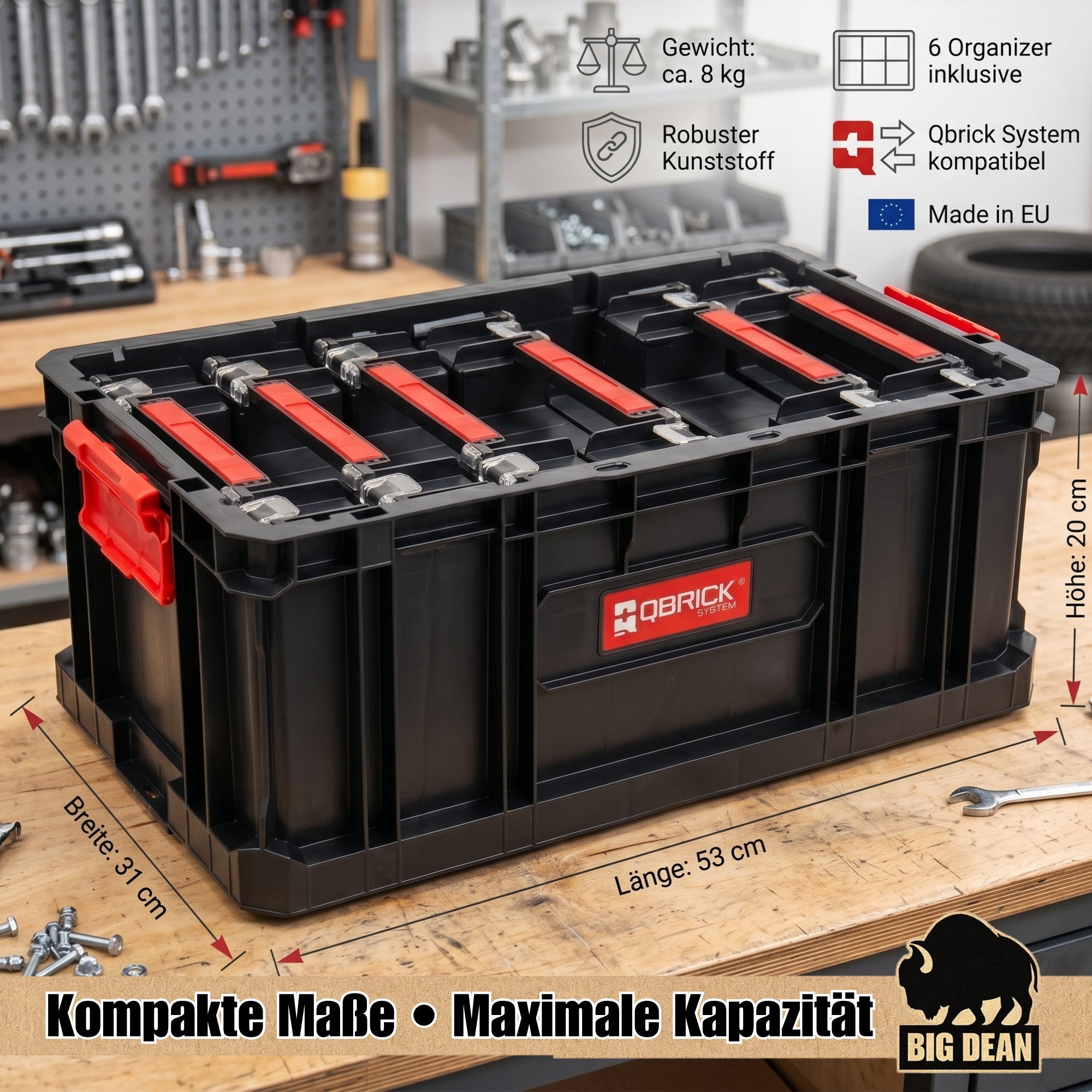 BigDean Qbrick System TWO Box 200 Werkzeugbox mit 6 Organizern