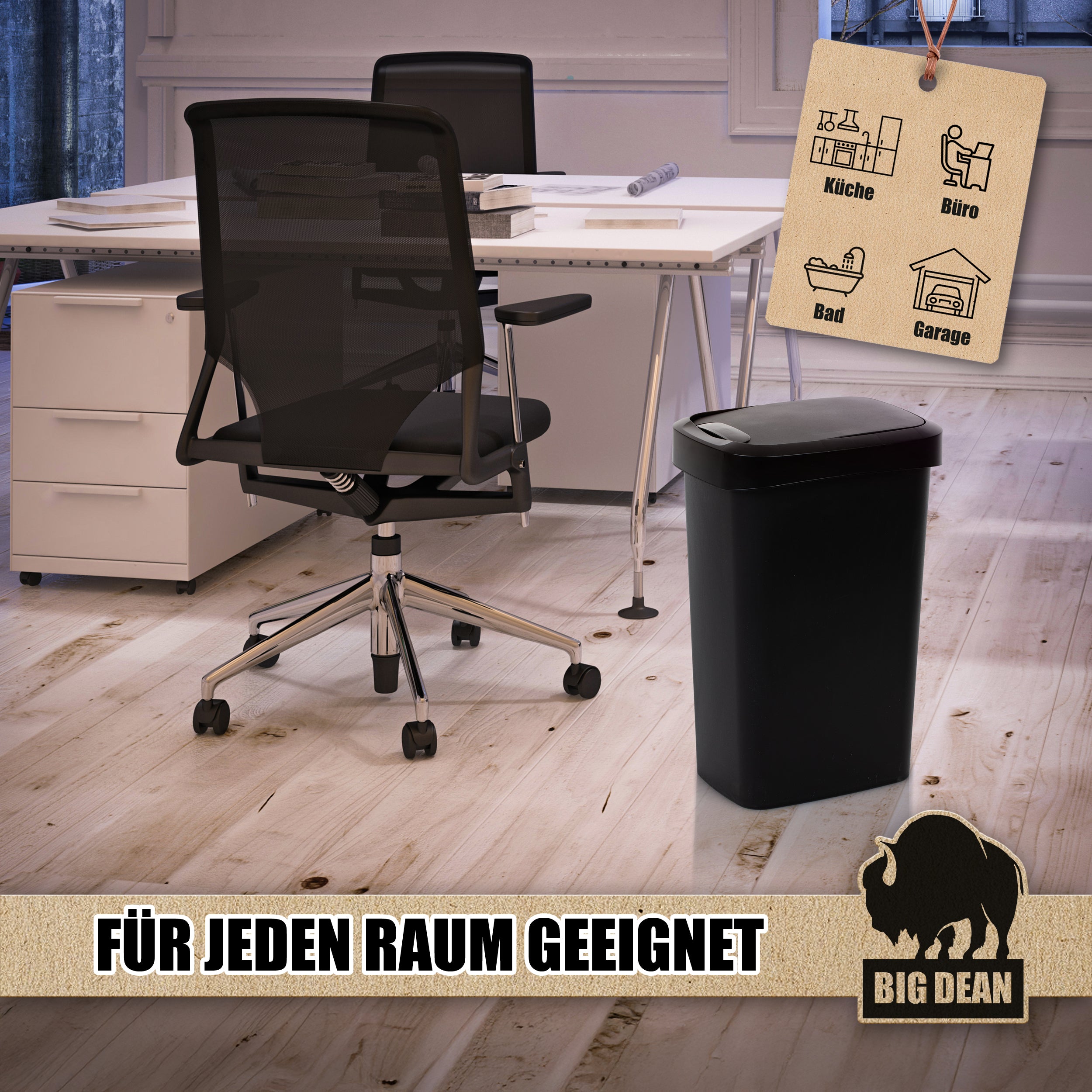 BigDean Haushalt & Alltag Mülleimer 50 Liter Schwarz 2 Stück