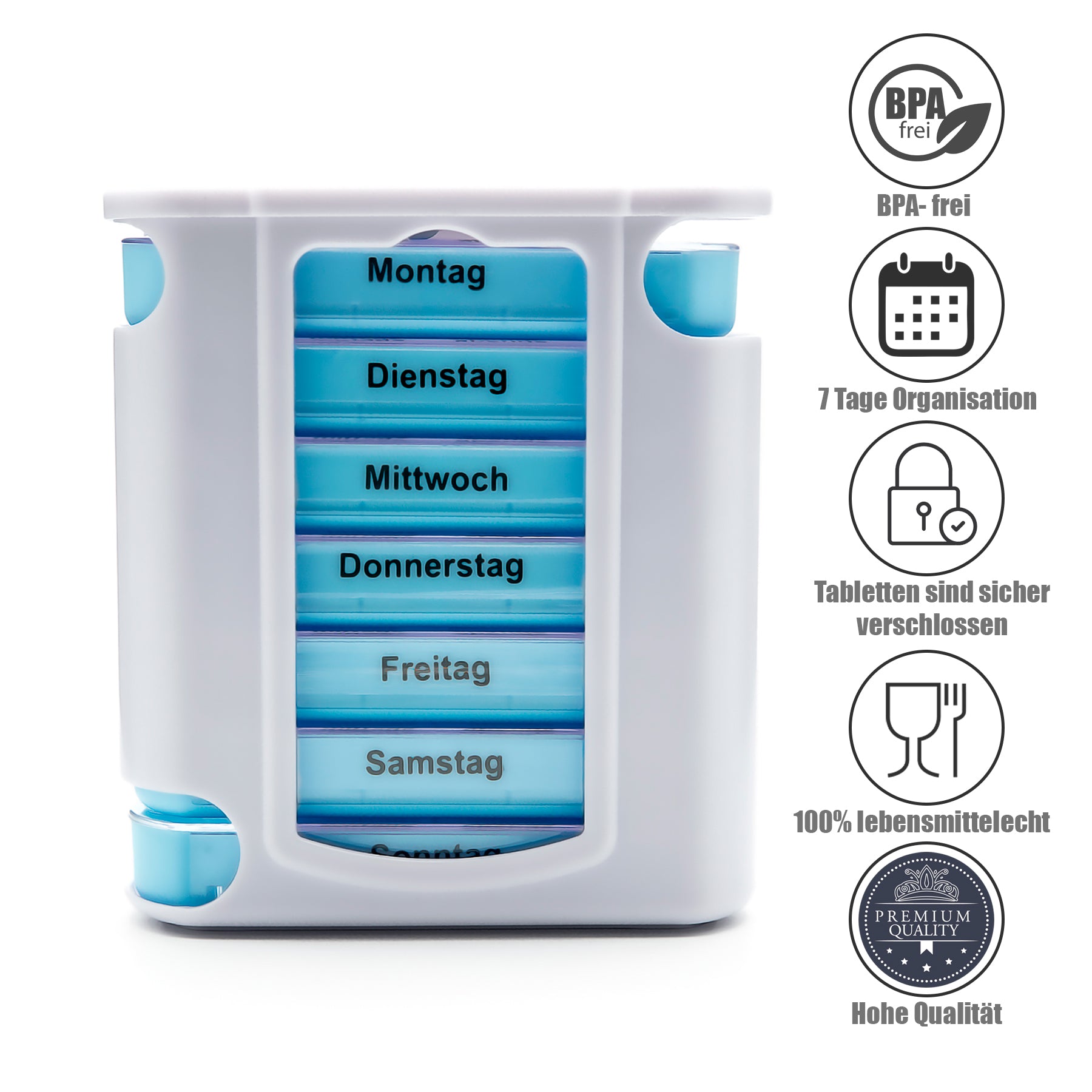 BigDean Tablettenbox 7 Tage 2er-Set Weiß 4-Fächer