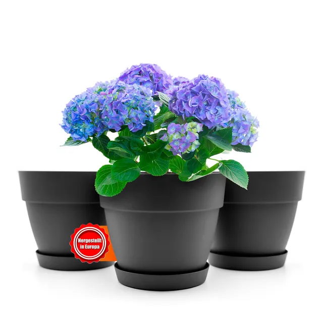BigDean Blumentopf ø30 cm Anthrazit 3er Set mit Untersetzer