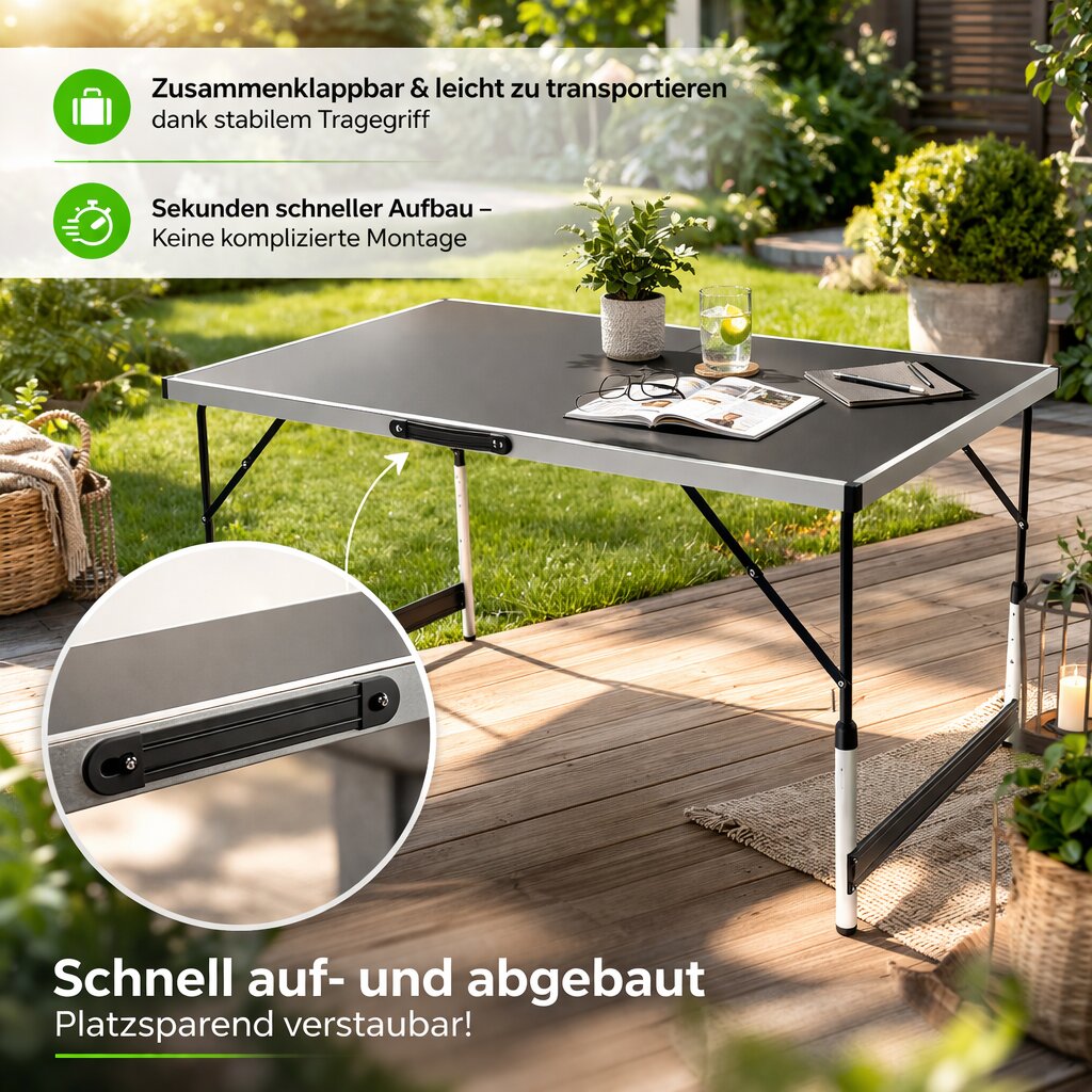 BigDean Garten Multifunktionstisch 100x60cm höhenverstellbar 30kg