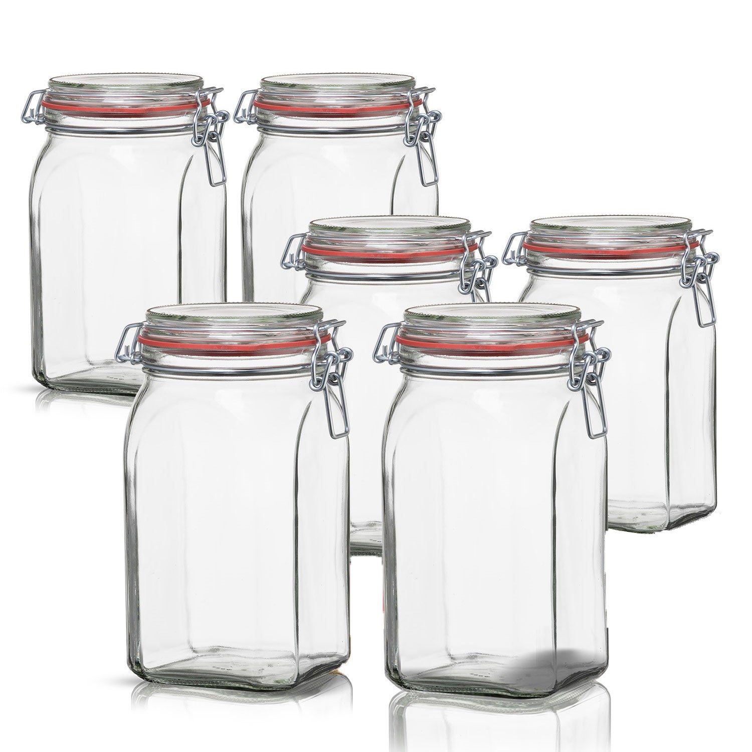 BigDean Vorratsgläser 1,1L eckig Bügelverschluss 6er Set Glas