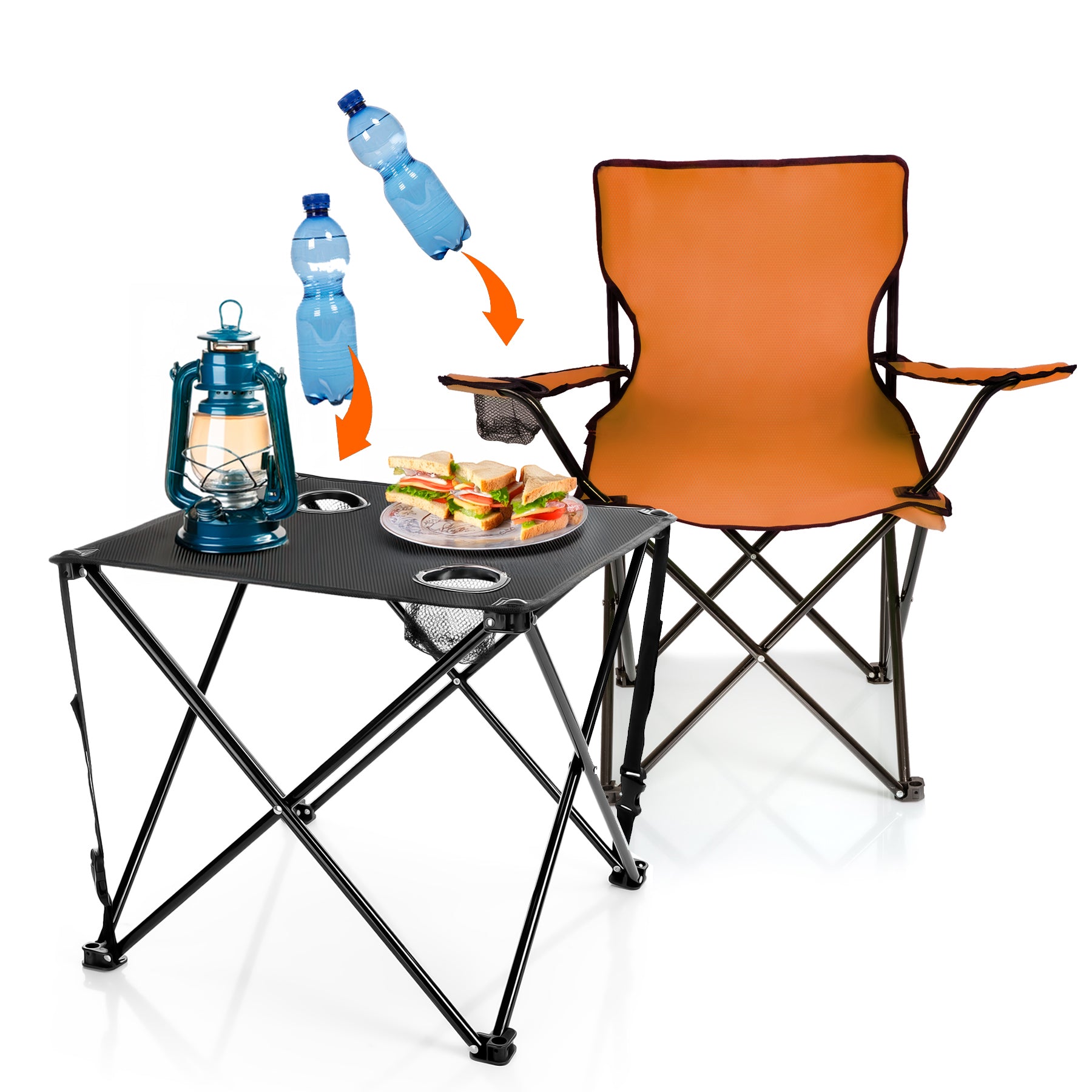 BigDean Garten 2 Campingstuhl mit Campingtisch Faltstuhl Neon Orange