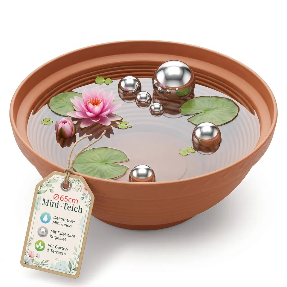 BigDean XXL Pflanzschale 65 cm Terrakotta mit Edelstahlkugeln