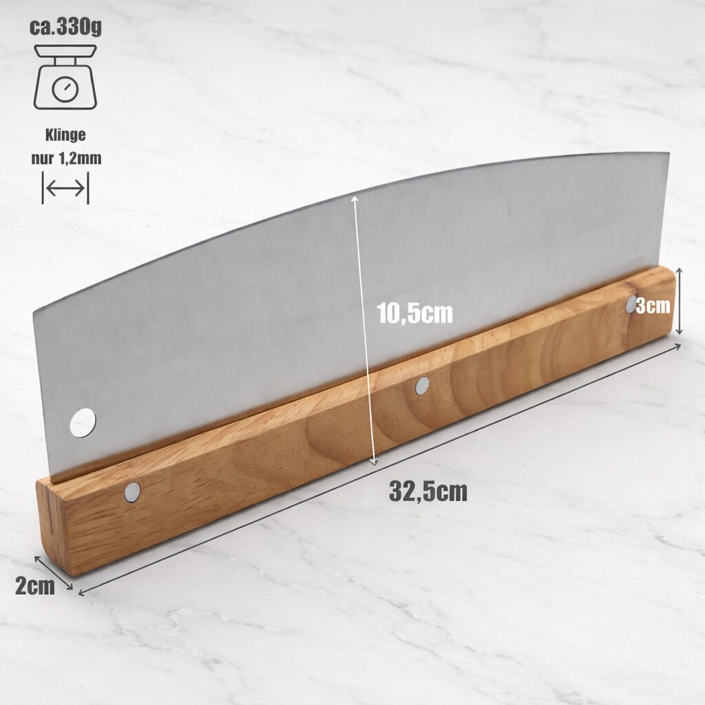 BigDean Pizzaschneider 32 cm Edelstahl Holzgriff Wiegemesser