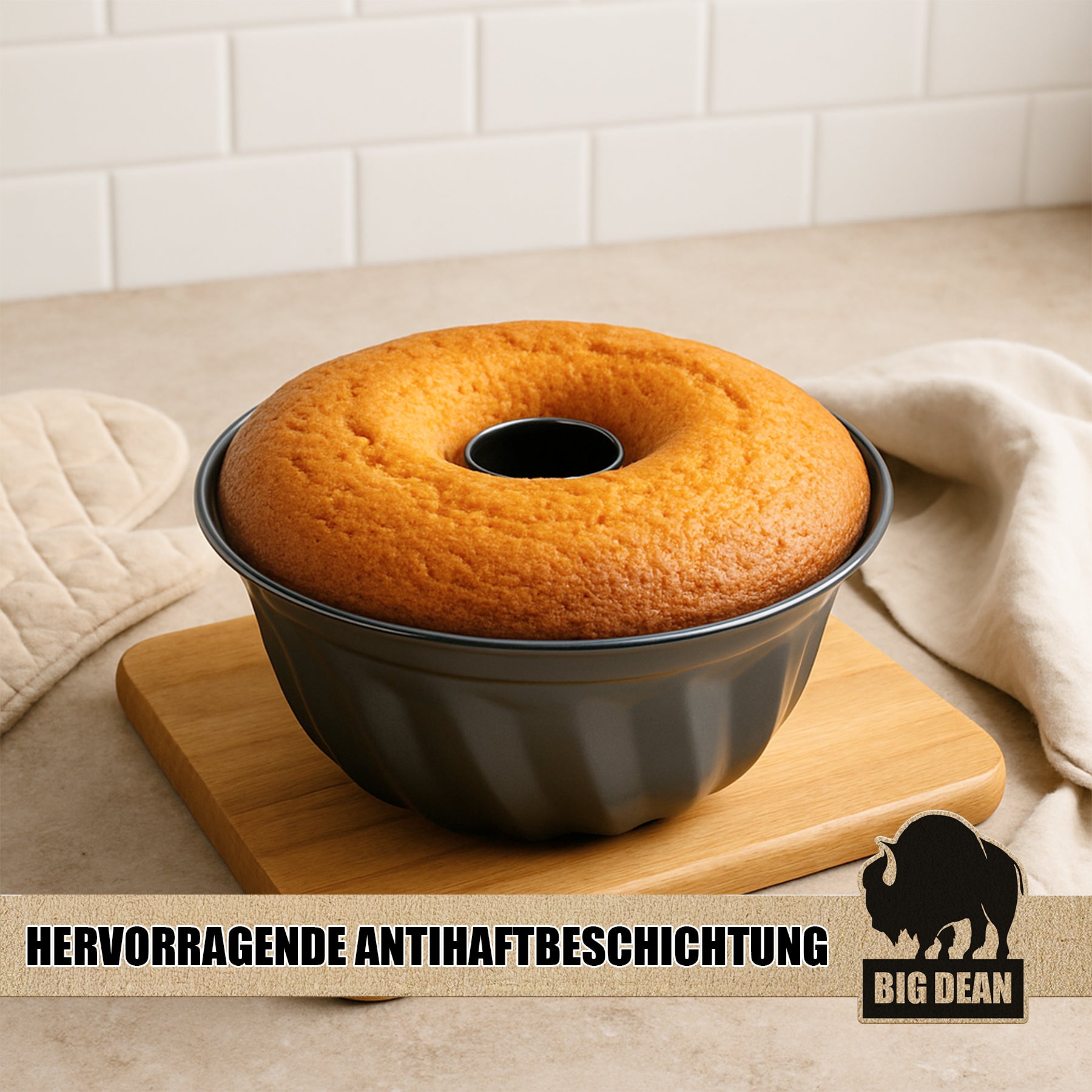 BigDean Küche Gugelhupfform 25 cm antihaft Carbonstahl Backform