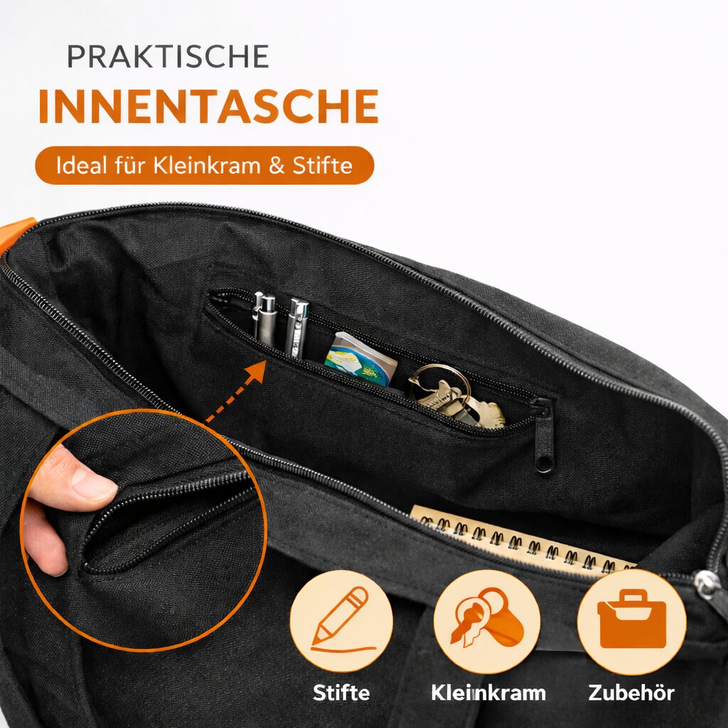 BigDean Canvas Shopper groß mit Reißverschluss für Alltag